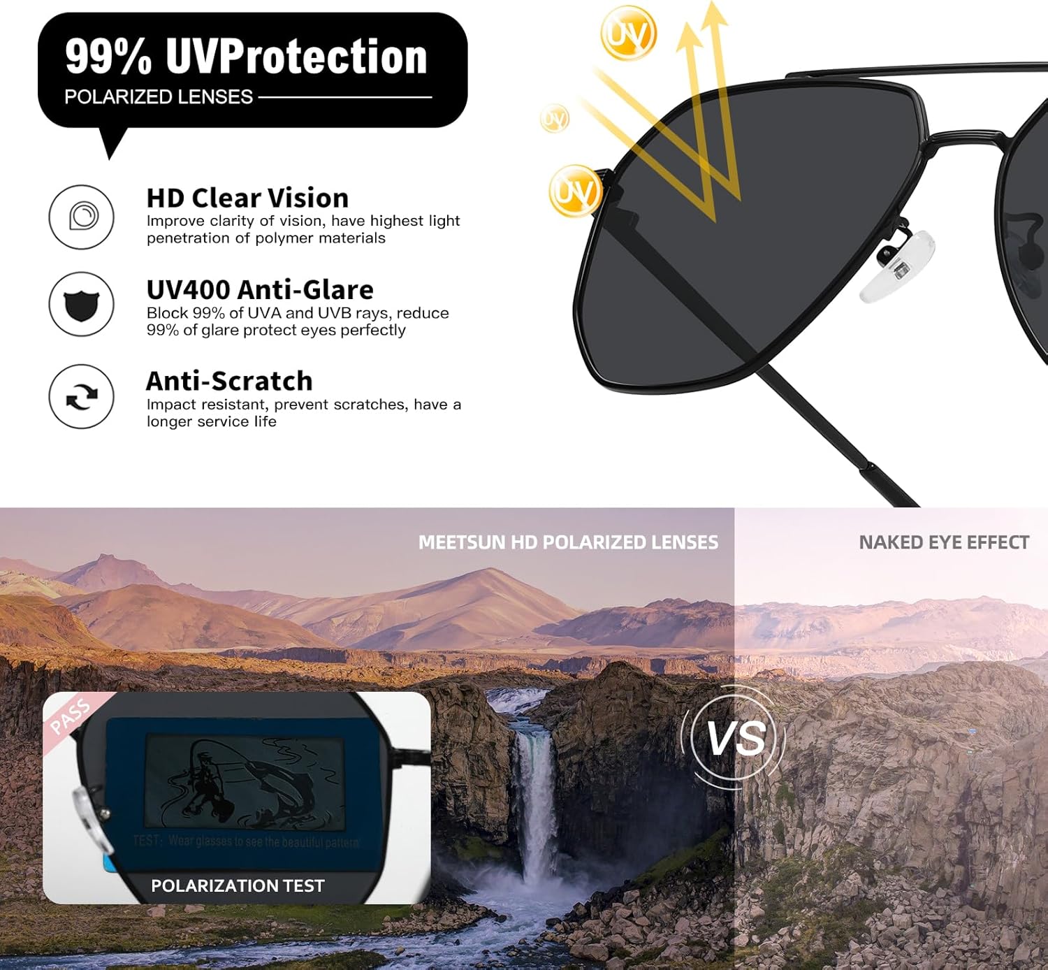 MEETSUN Retro Oversized Aviator Sunglasses for Women Men Polarized Large Vintage Classic Square Metal Aviators Shades - Image 7