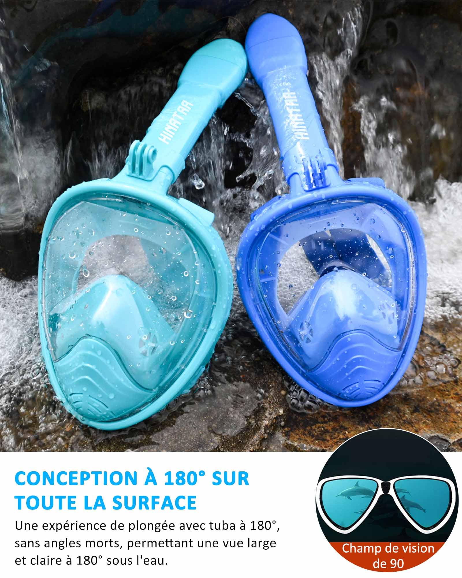 Masque de Plongée Enfant Apnée,Anti-Etouffement Masque Plongée Intégral,180°Anti-Buée Anti-Fuite Masque Snorkeling,Lunettes Plongée Débutants 4-12Ans Fille Garçon