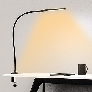 Desk Lamp with Clamp, Swing Arm Lamp, Flexible Gooseneck Architect Table Lamp - Stepless Dimming, 3 Color Modes, Touch Control, 9W, 1050LUX Eye-Care for Study/Reading/Office/Work (Black)