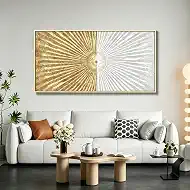 White and Gold Wall Art Symmetrical Line Abstract Modern Wall Decor 27"x56" | Framed Canvas 、Art for Living Room Bedroom Bathroom Office Wall Decor