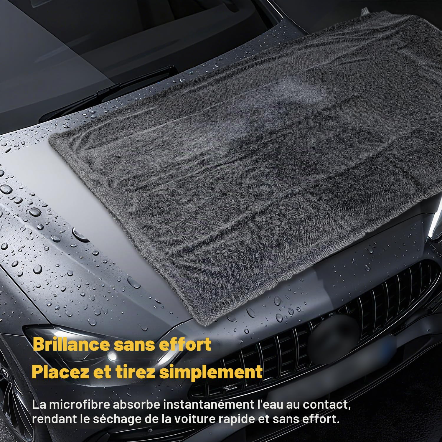90x60cm Chiffon Microfibre Séchage Voiture, 1600GSM Serviette Microfibre pour Auto, XXL Sechage Voitures, Ultra Absorbant, doux et Sans Peluches, Non Pelucheux – pour Voiture Moto Bateau Camion, Gris