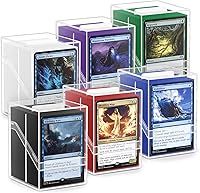 YSCare 6-Pack Clear Acrylic MTG Commander Deck Boxes with 600 Sleeves & Dividers - Waterproof Storage for Trading Cards (6 Colors)