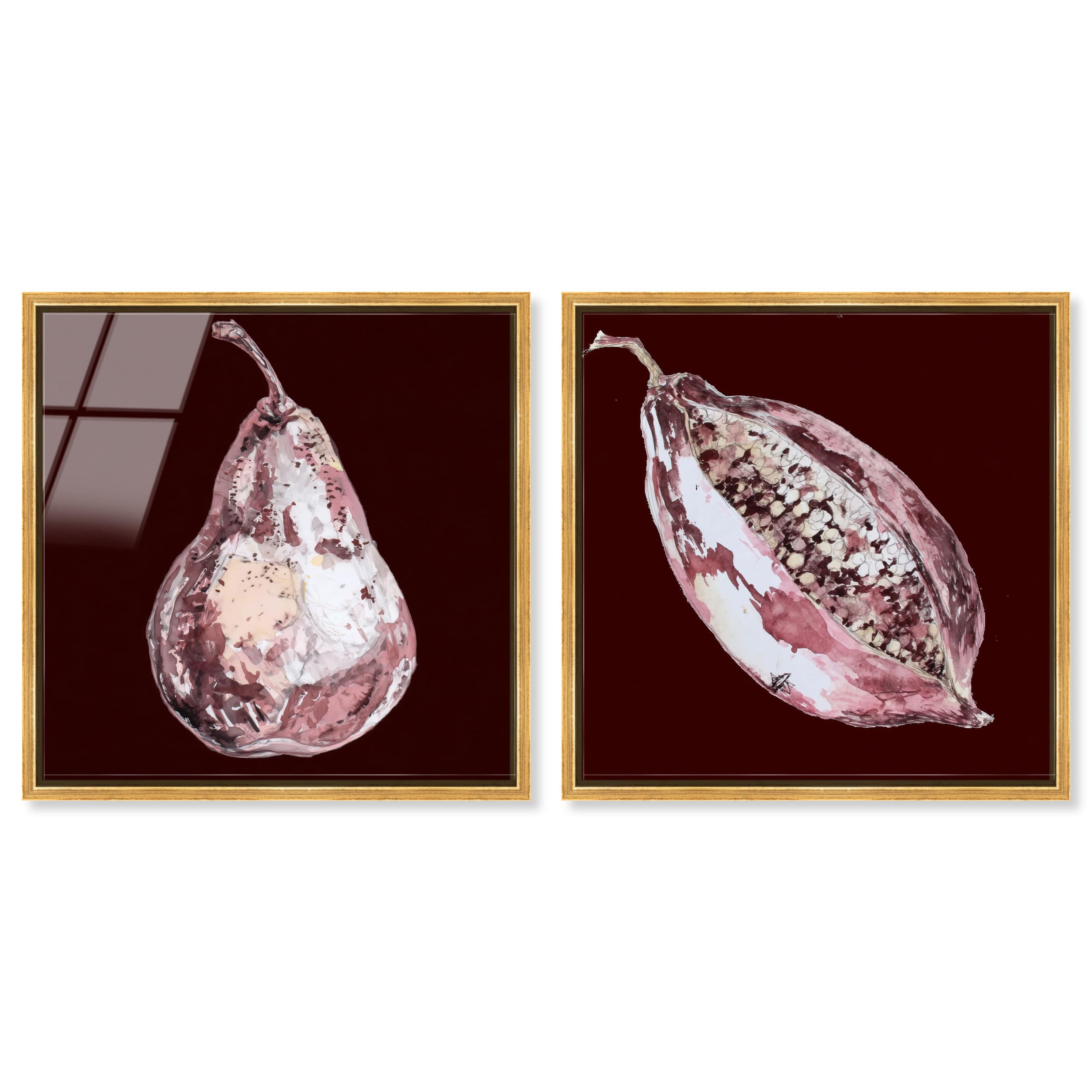 Art Remedy Gerahmter Acryldruck, Blumenmuster, abstraktes Kunst-Set, goldener Rahmen, 50,8 x 50,8 cm, Kastanienbraun