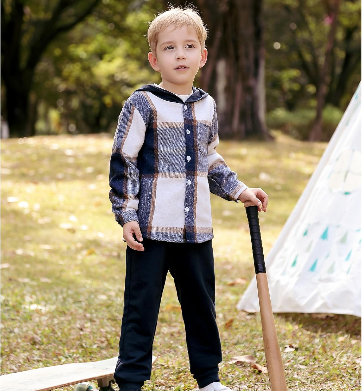 Boys Clothing Sets Toddler Plaid Outfits Flannel Hooded Shirts + Sweatpants Kids Fall Clothes Set - Image 5
