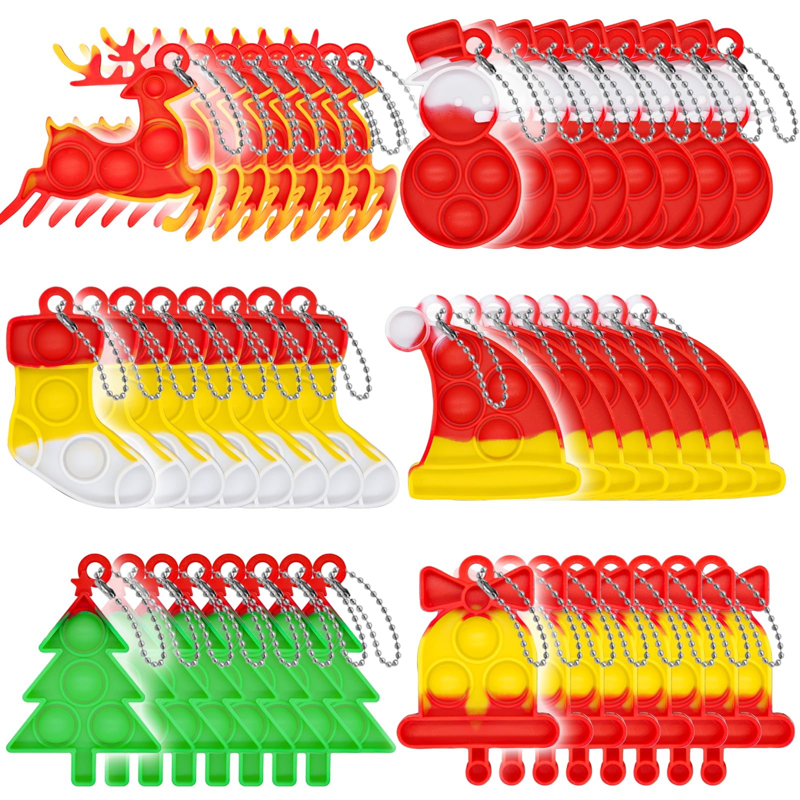 48PCS Christmas Pop Keychain PartyFavors Pop Push Fidget Toys Fidget Keychain for Kids Pop Toys Bubble Wrap Pop Toys Anxiety Stress Reliever for Kids Adults