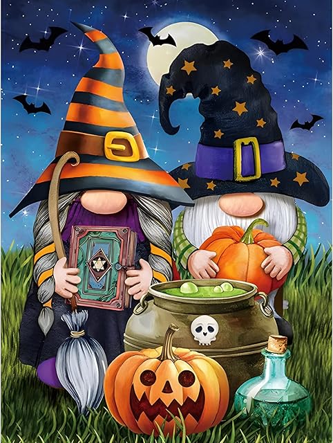 AIRDEA 5D Halloween Diamond Painting Kits for Adults Kids, DIY Pumpkin Diamond Painting Kits, Round Full Drill Gnomes Diamond Art Kits Fall Gem Art Painting Picture Art Home Wall Decor 11.8x15.7 inch