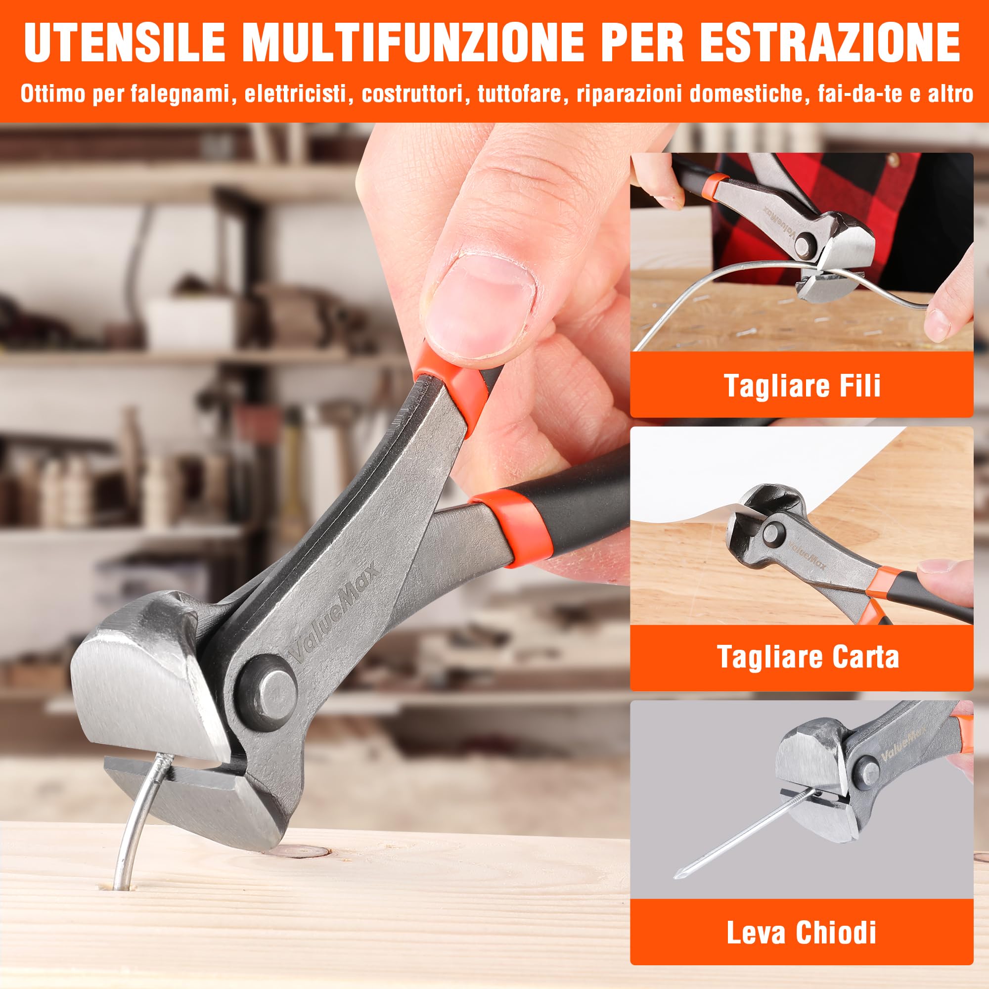 ValueMax Set di Strumenti per Rimuovere Graffette, 3 Pezzi, Estrattore Per Chiodi da 185 mm, Pinza per Chiodi a U e V da 200 mm, Strumento per Estrattore di Chiodi per Mobili di Pneumatici in Legno
