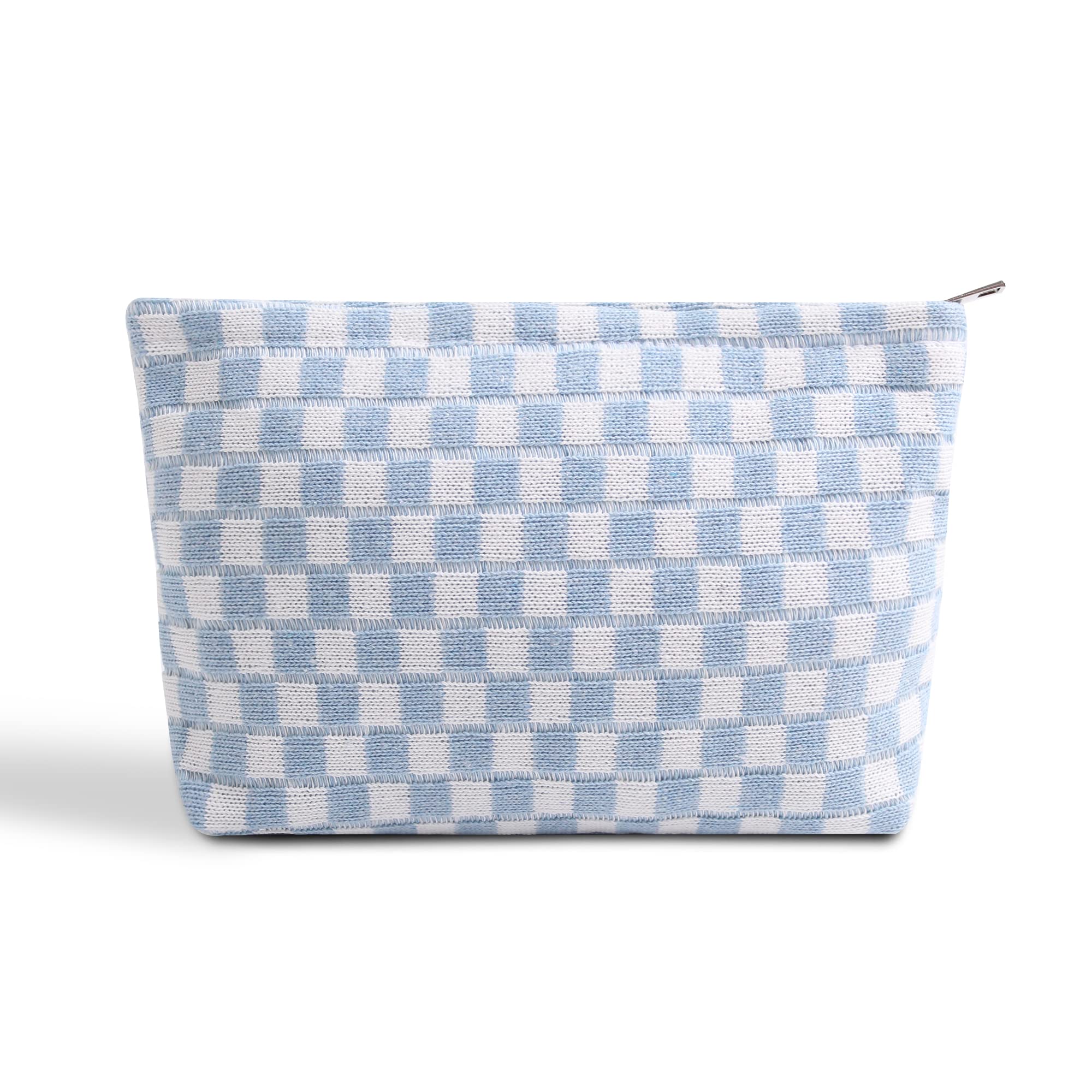 DaluluCosmetic Bag Cute Makeup Bag Y2k Accessories Aesthetic Make Up Bag Y2k Purse Checkered Makeup Bag Cosmetic Bag for Women, Blue, Kawaii Floral Makeup Bag Coquette Aesthetic Cosmetic Bag Large
