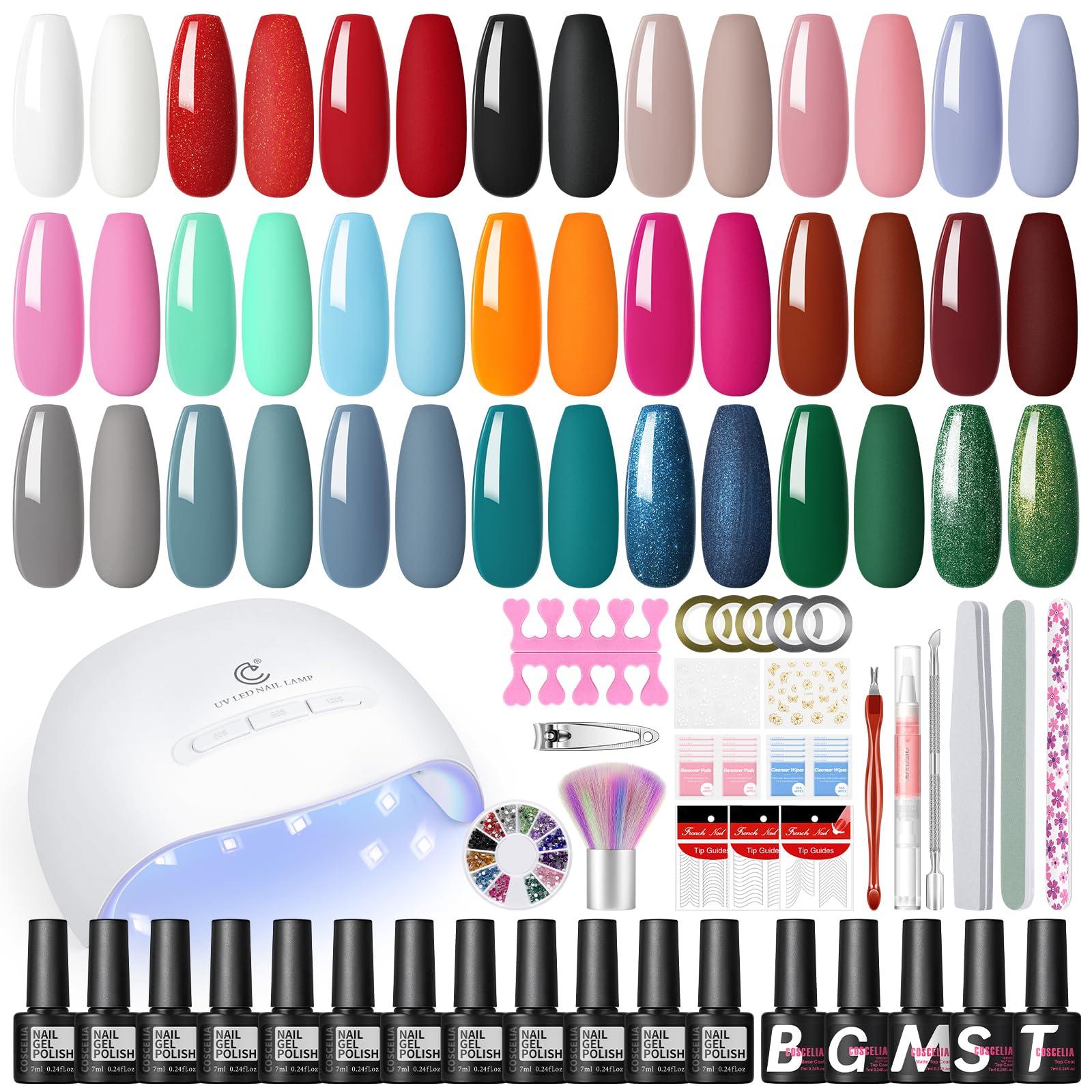 Kit Uñas Semipermanentes COSCELIA 20 Colores Esmaltes Semipermanentes para Uñas con Lámpara,Base,Top Coat Brillante y Mate Kit Uñas Accesorios para Manicura