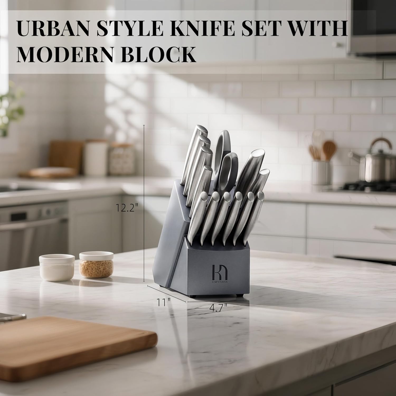 Knife Set, 14 Pcs Premium Japanese High Carbon Stainless Steel Kitchen Knife Set, Razor Sharp Knife Block Set with Built-in Sharpener, Quality Acacia Wood Block Knife Sets Ergonomic Handle - Image 6