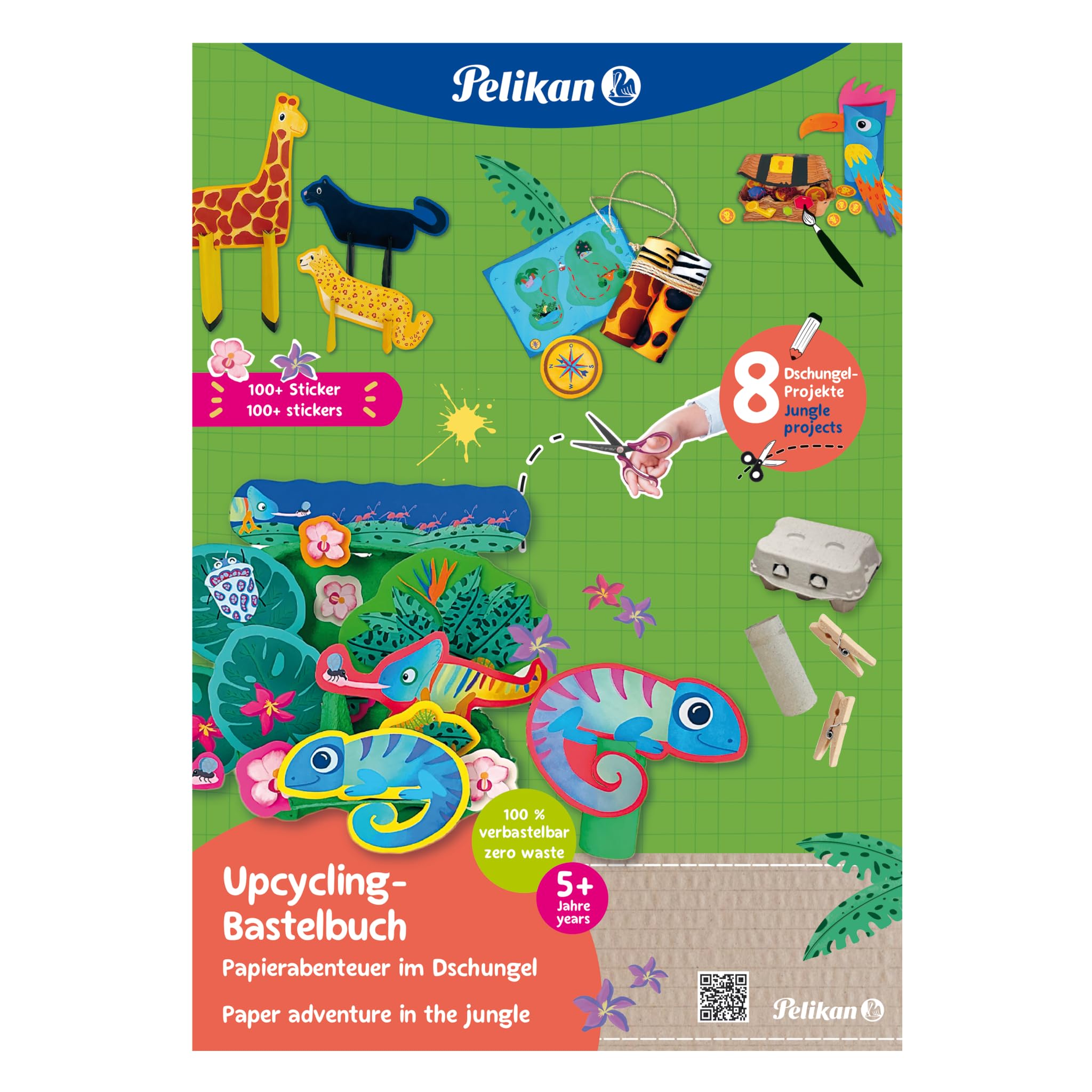 Pelikan, Pack of 5 Creative Upcycling Album with Stickers Jungle A4 32 Pages FSC Certified