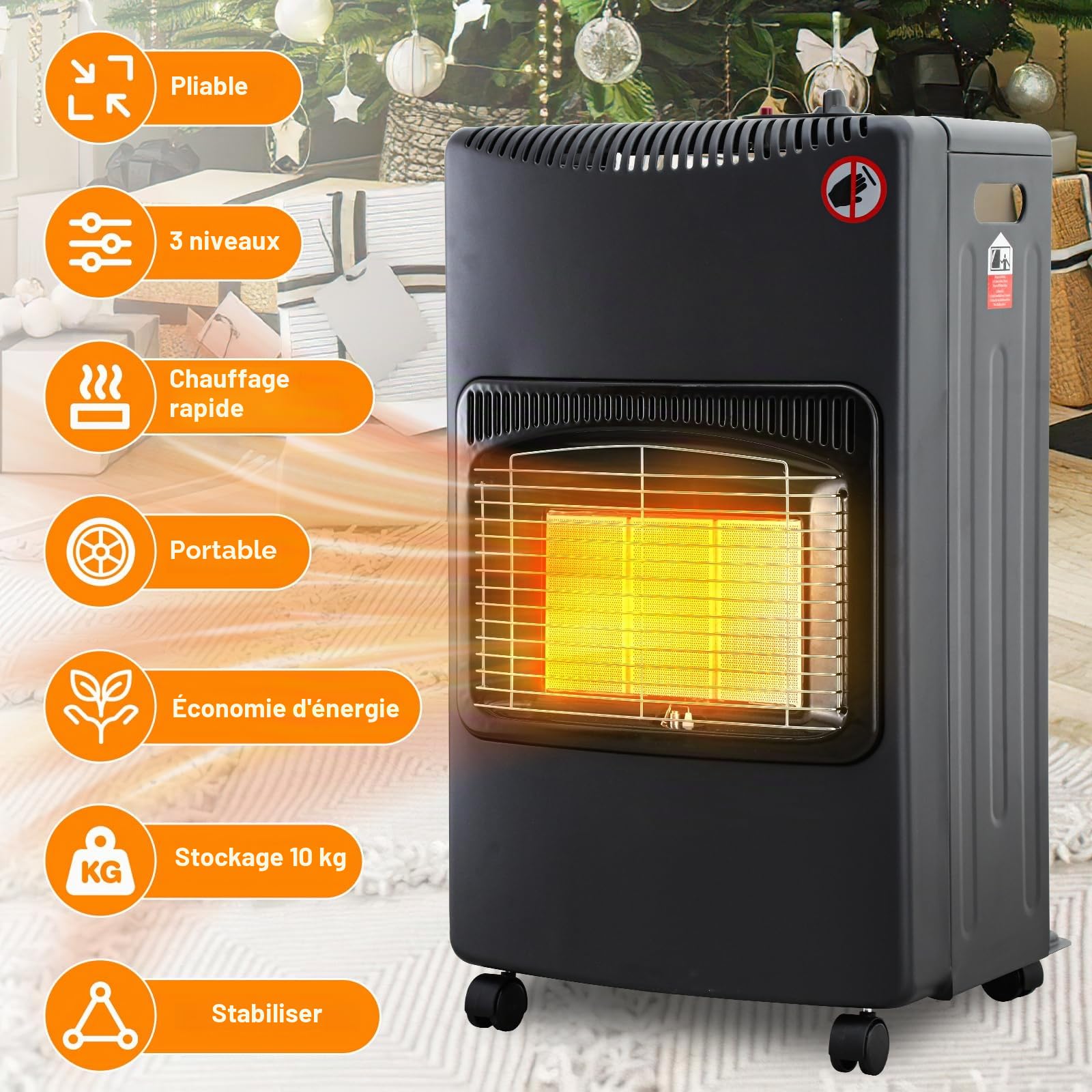 Poêle à gaz 4,2 kW Réchaud à gaz Pliable avec régulateur de pression & tuyau, incl. protection contre la surchauffe et protection anti-basculement, ODS, allumeur piézo, consommation de gaz 305