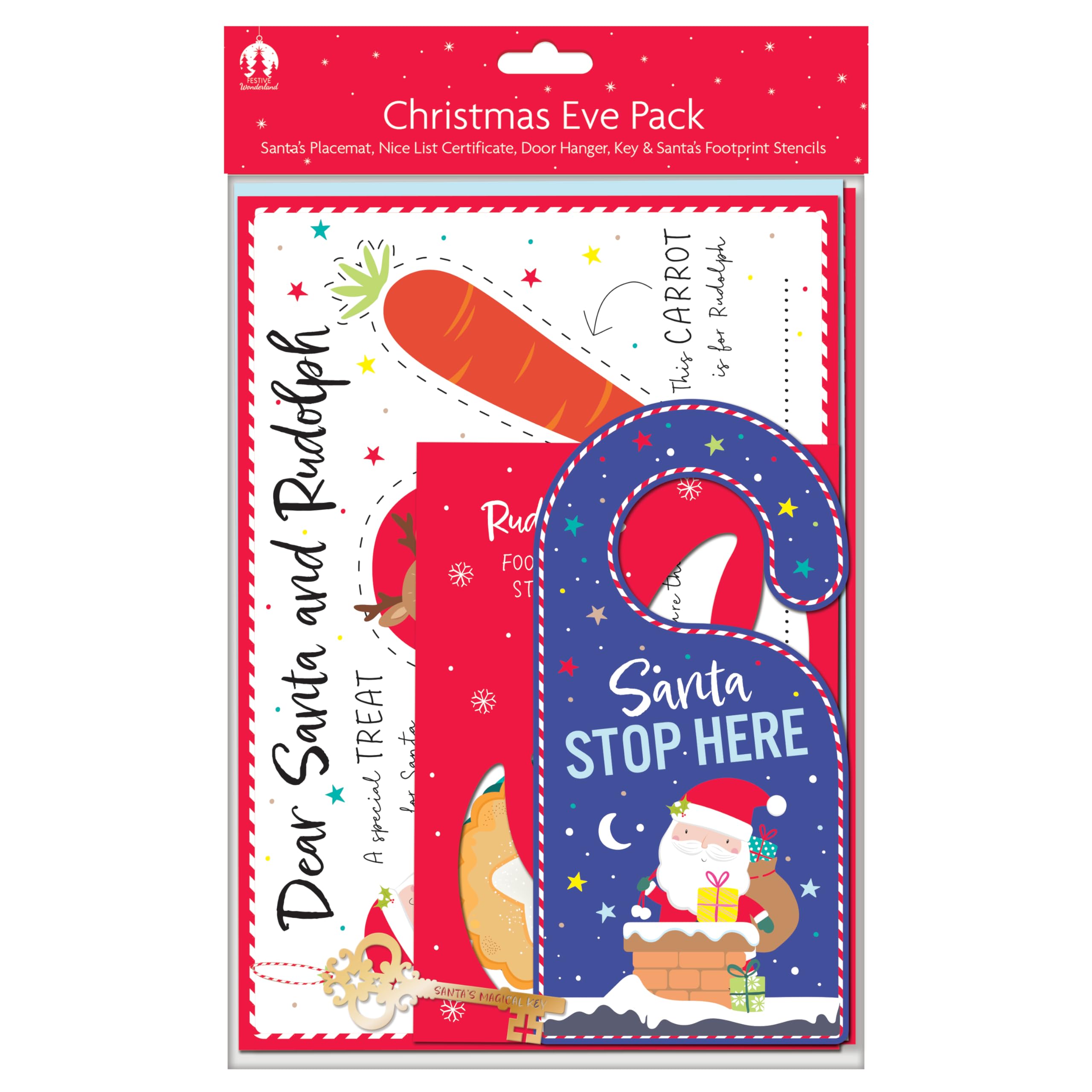 Tallon Multicolour Christmas Eve Pack – Includes Santa Placemat, Nice List Certificate, Door Hanger, Santa’s Magic Key & Footprint Stencils – Fun Activity Set For Kids