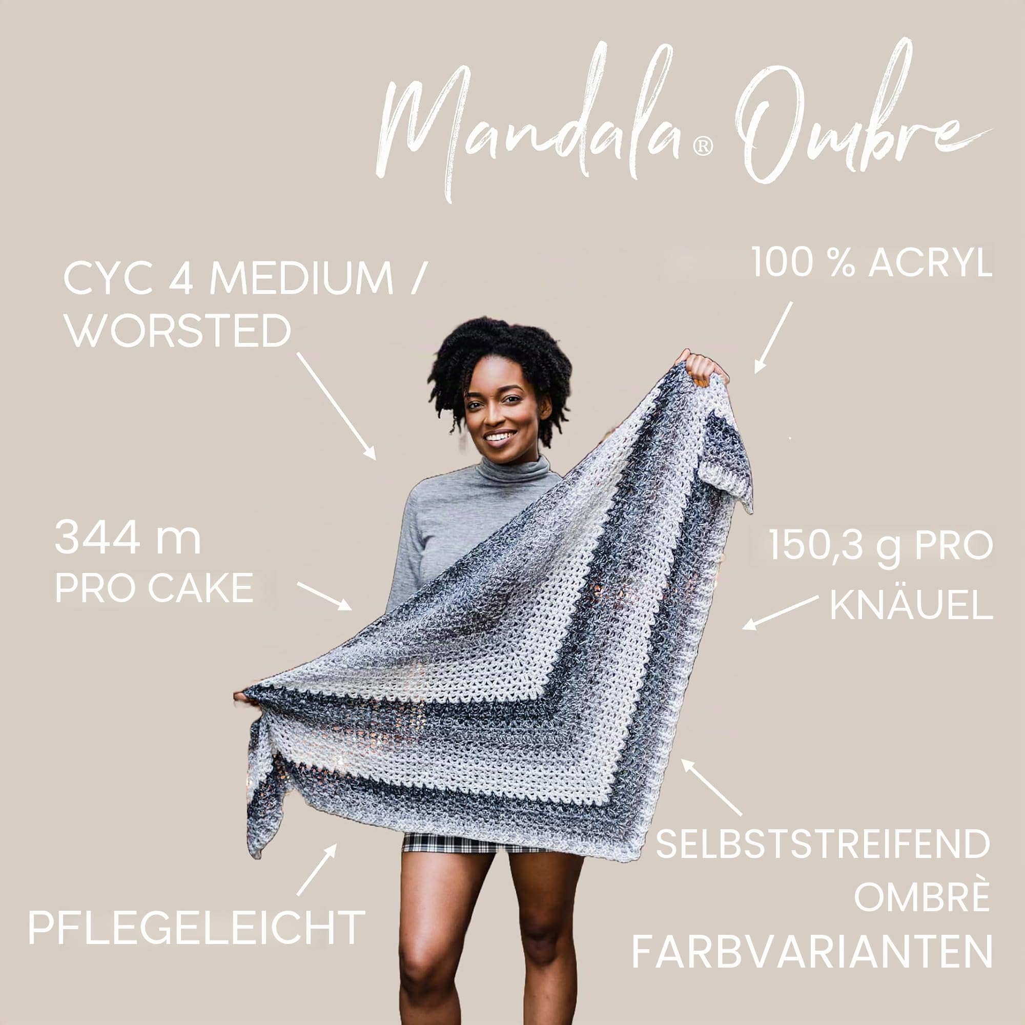 Lion Brand Yarn Mandala Ombre, mehrfarbiges Garn zum Stricken, Häkeln und Basteln, Transformieren, 1 Packung