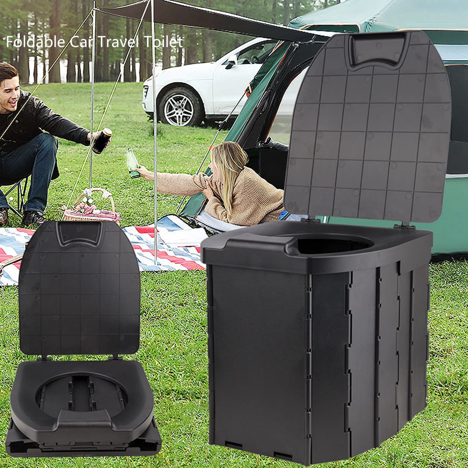 Asixxsix Inodoro Portátil, Orinal para Acampar con Capacidad de 300 Libras, Inodoro de Viaje Plegable con Bolsas Desechables para Acampar Al Aire Libre, Viajes por Carretera, Picnics (BLACK)