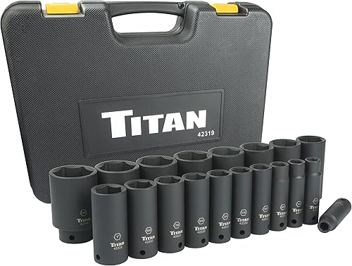 Titan 42319 Juego de llaves de vaso de impacto profundo SAE de 19 piezas de 12"