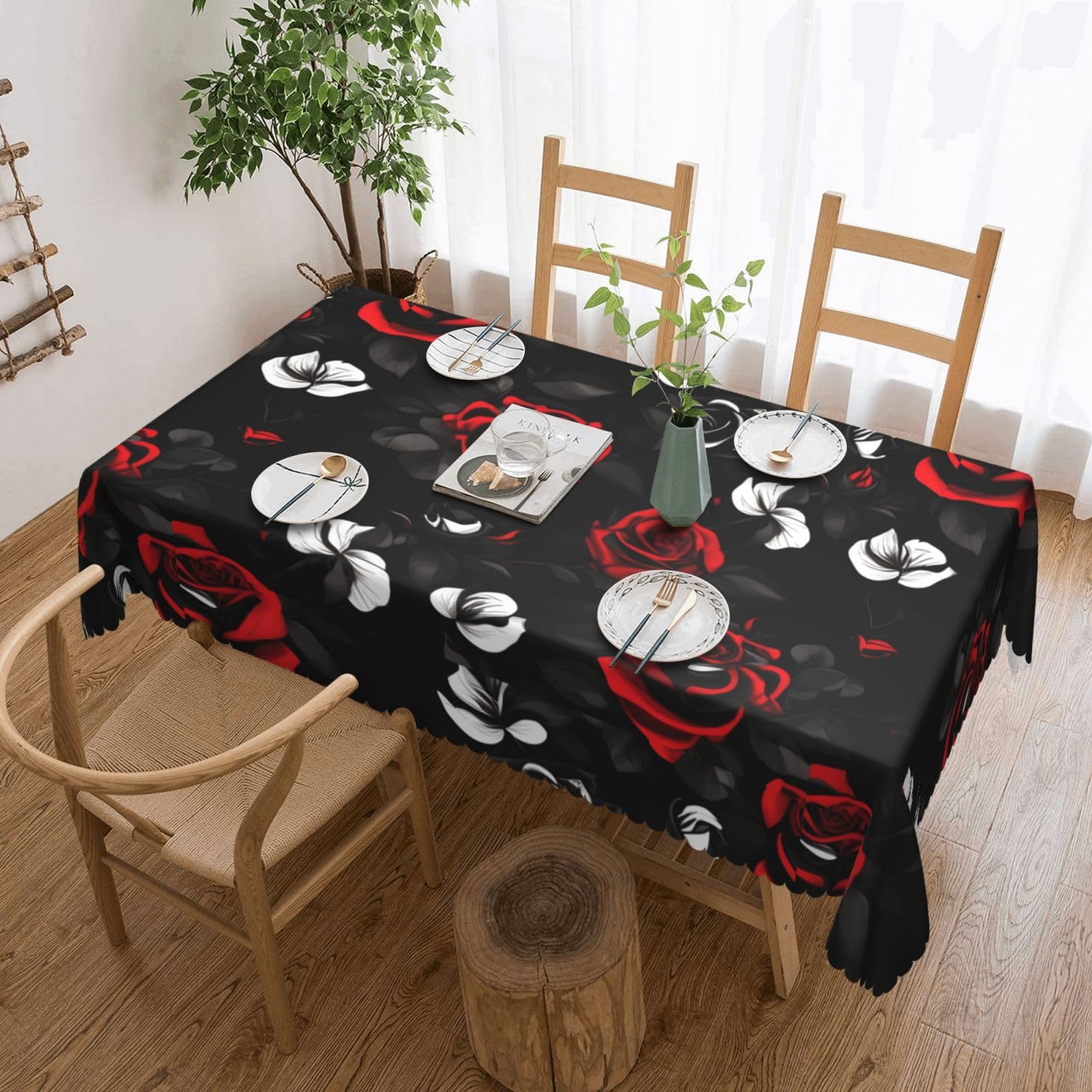 Nappe rectangulaire à roses pour pique-nique en plein air et buffets de fête champêtre
