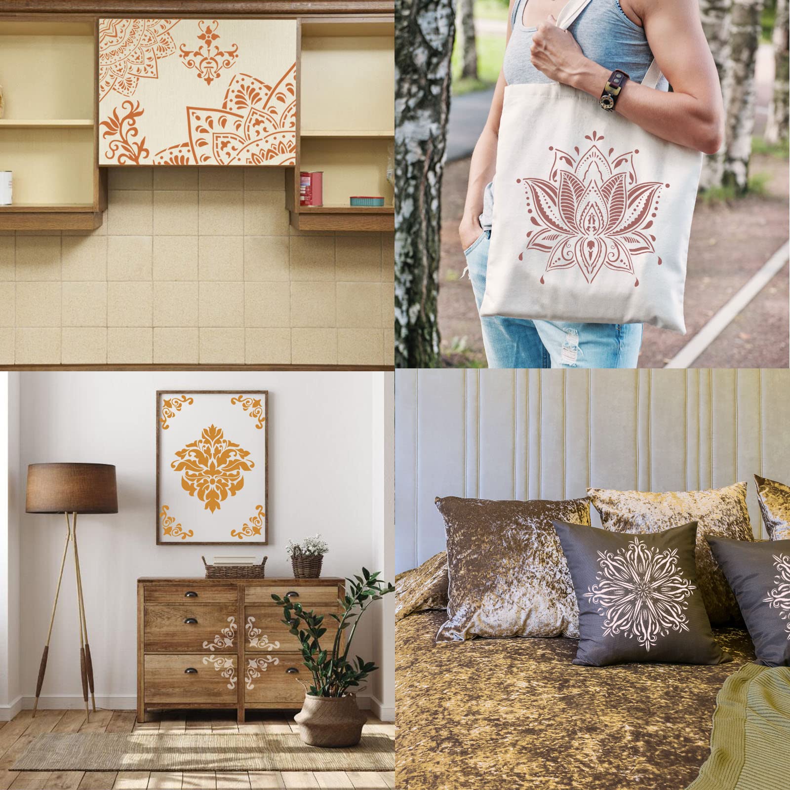 4 Stencil Mandala Per Pittura - Modelli Plastica 30x30cm Per Decorare Legno, Tessuto, Pareti - Foto 2