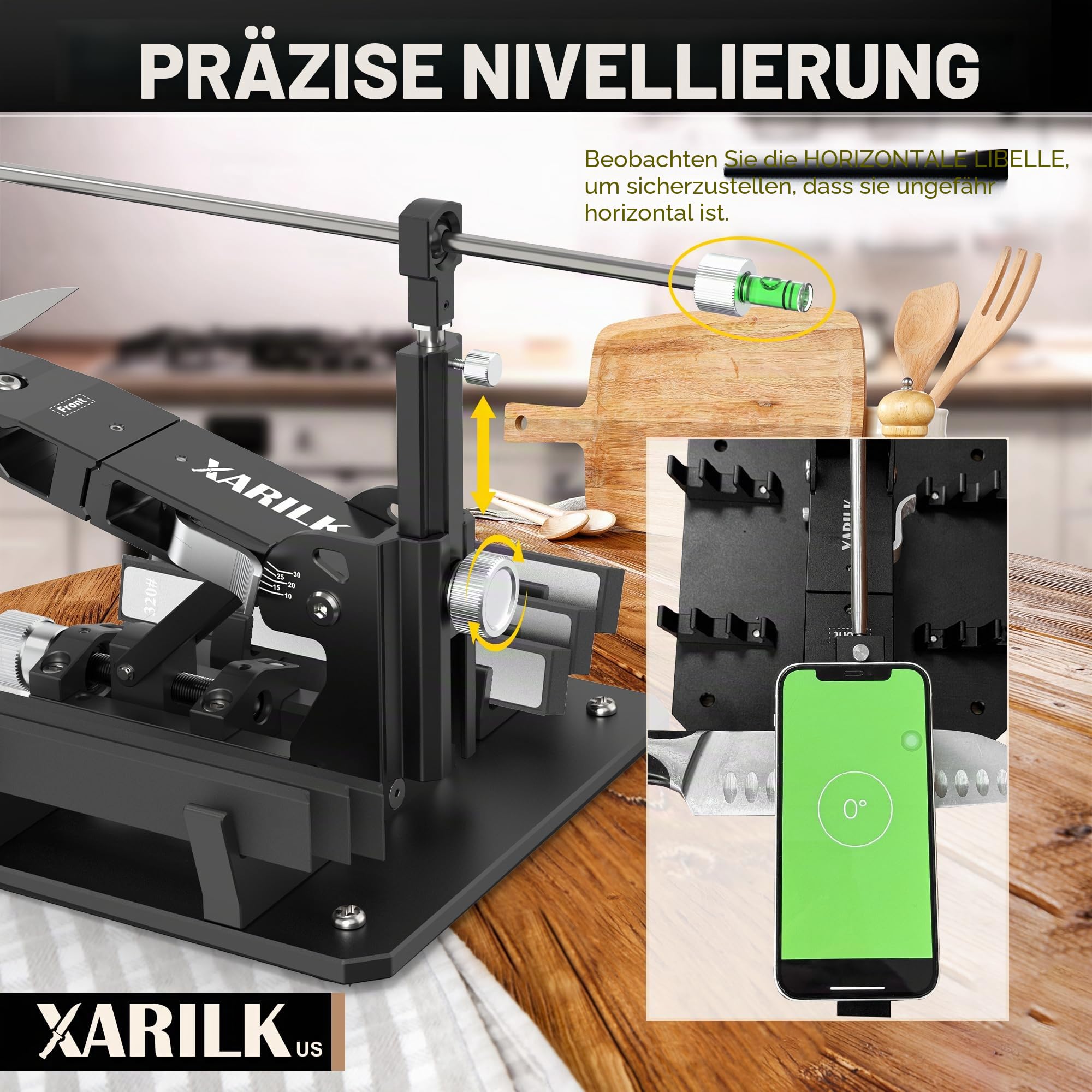 GEN2 Präzisions-Messerschärfsystem, Aluminium Design | Robuste Aluminium-Konstruktion, 320#/800#/2000# Diamantplatten, Professionelles Schärfen Für Küchen-, Jagd- & Angelmesser
