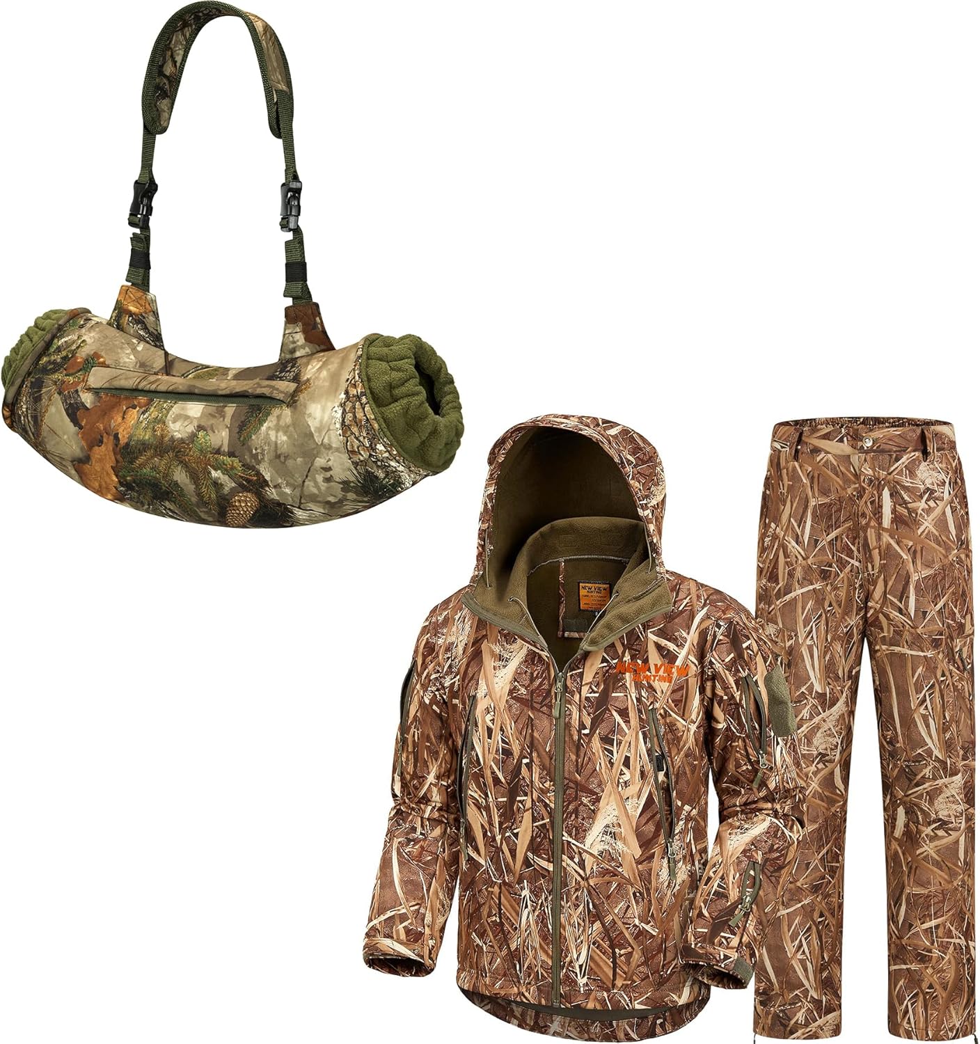 Size XXL Reed Camo Hunting Suit and Hand Warmer Muff