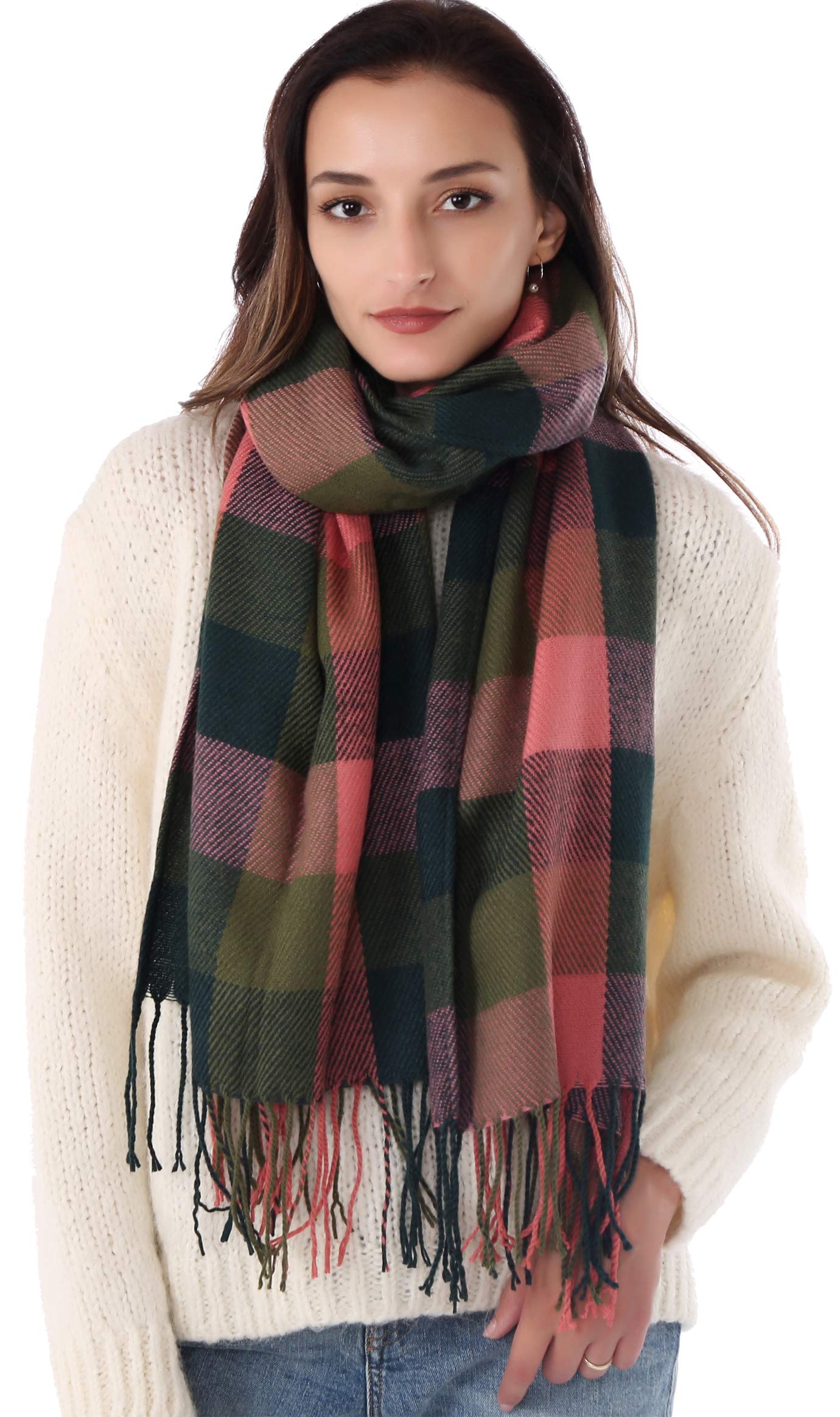 MissShorthair Plaid Winter Scarf Warm Female, Long Cashmere Scarves Women Tartan, Ladies Check Wraps and Shawls Wool