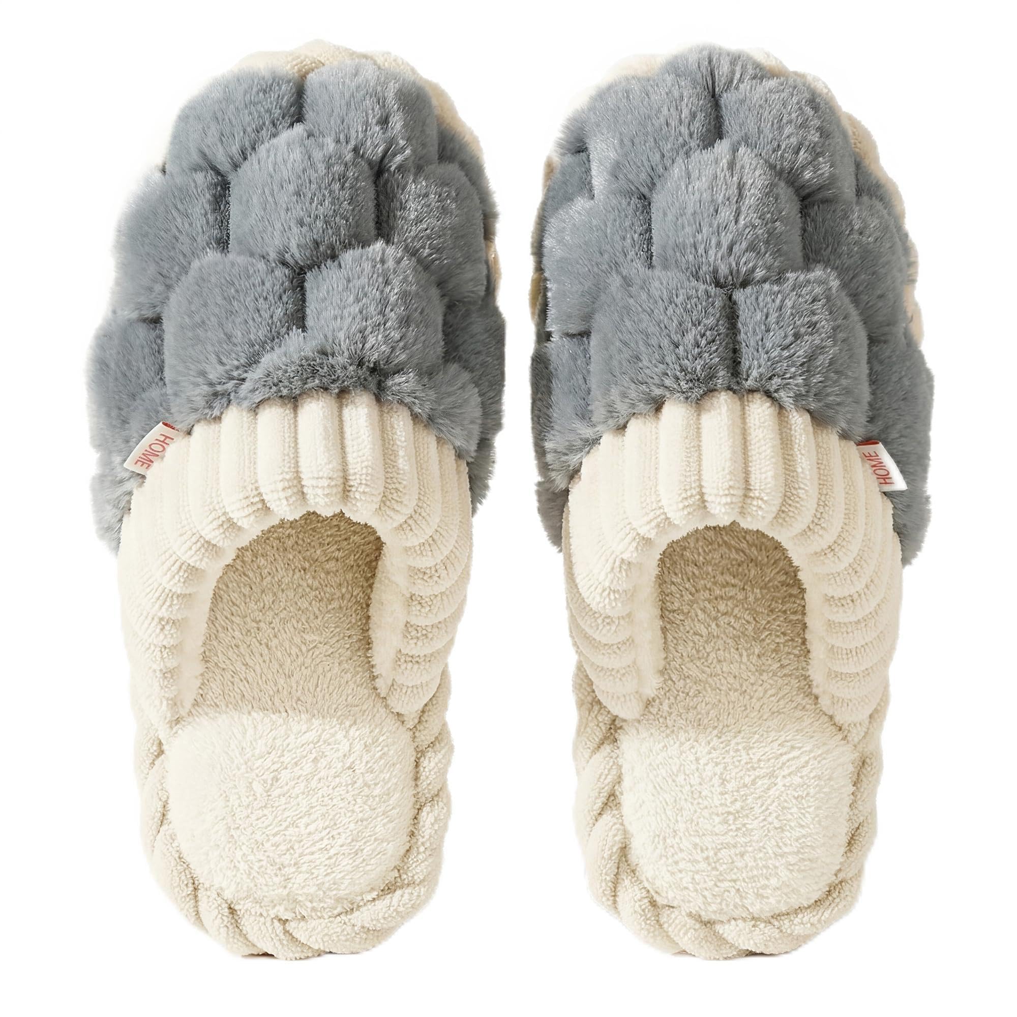 Edoneery Plush Winter Slippers for Women Men Ultra Soft Cozy Lining Lightweight Indoor Outdoor House Shoes with Non-Slip