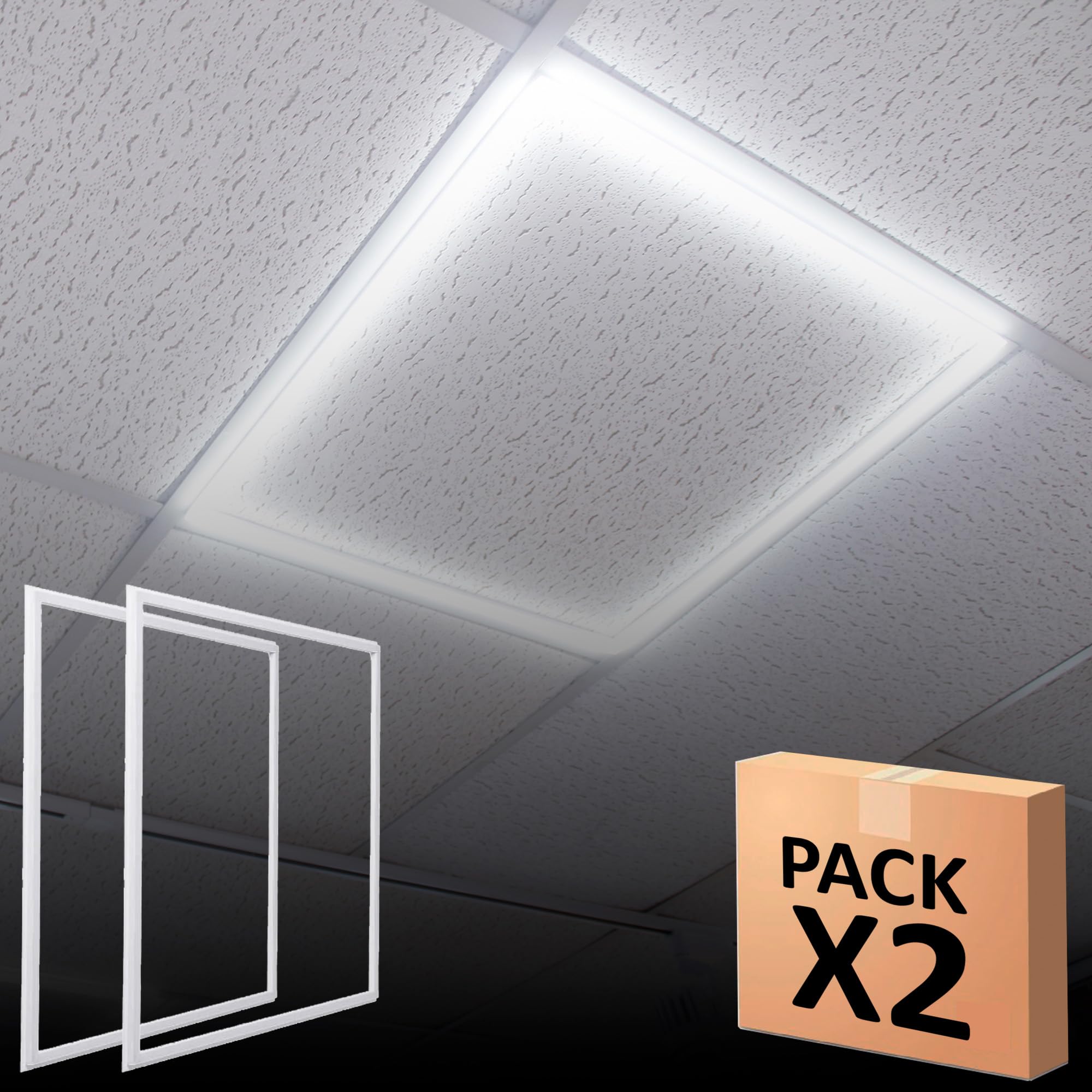 FactorLED Pack x2 FIT Panel Marco LED 60x60 44W, Marco Led Luminoso 60cm, 4200Lm, Lámpara Techo, Panel Led Luminoso ¡Nuevo! Luz Fría 6000K [Clase de eficiencia energética F]