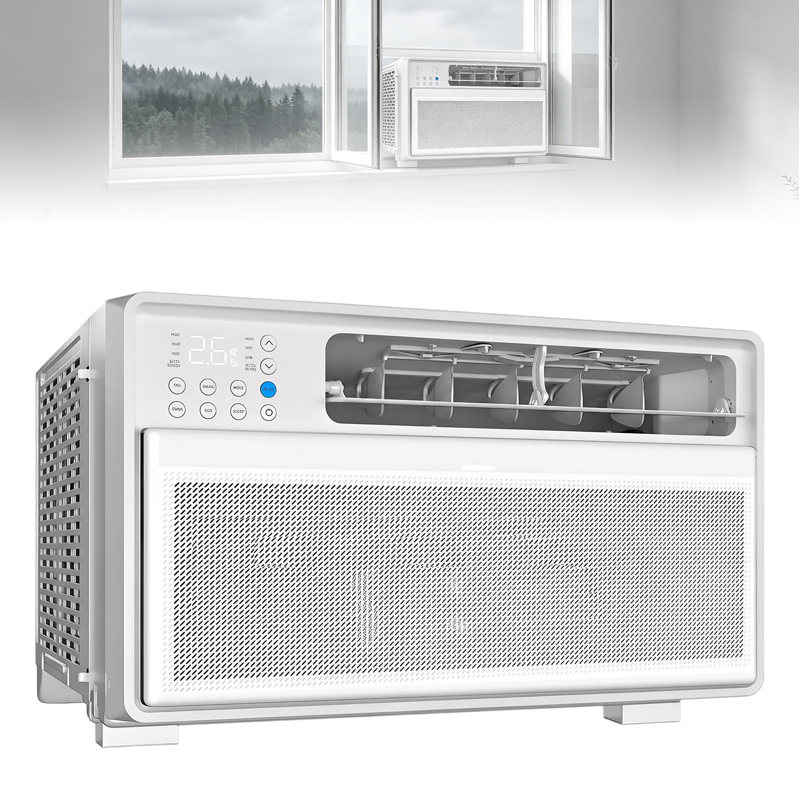 Wangyingxu Window Mounted Smart Room Air Conditioner with Remote Control, 9,000 Btu, Utilizing Inverter Technology, Cools up to 200 Sq. Ft, for Small Homes, Studios and Single-Room Apartments