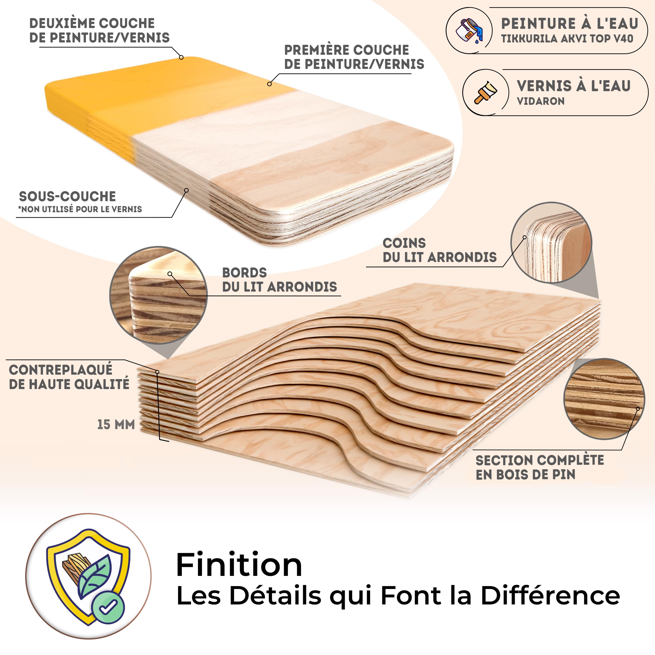 smartwood Lit Enfant 90x200 cm - Lit au Sol Enfant en Bois Naturel avec Barrière de Sécurité et Sommier - Charge Jusqu’à 230 kg - Lits Montessori pour Garçons et Filles - TILA 2B Bois