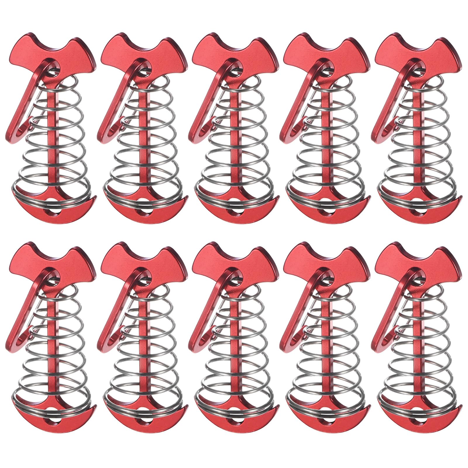 TIXIPEM Fishbone Deck Anchor Pegs with Buckles [10PCS] - Aluminium Tent Stakes with Spring Buckle Use for Camping & Hiking - [Red] Windproof Tie Down Tent Stakes