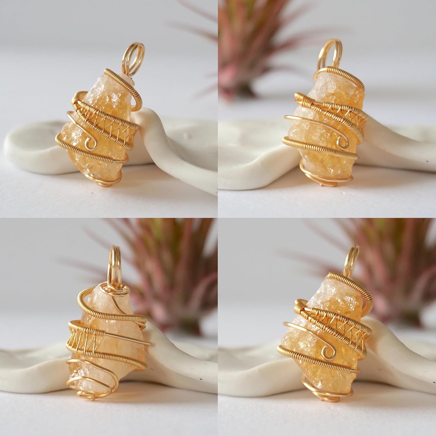 Designs by Nature Gems NEW Genuine Raw Citrine Necklace, Handmade Yellow Citrine Pendant, Wire Wrapped Gold Plated, Comes with a 24 Inch Chain Gold Plated, Women's Necklace, November Birthstone
