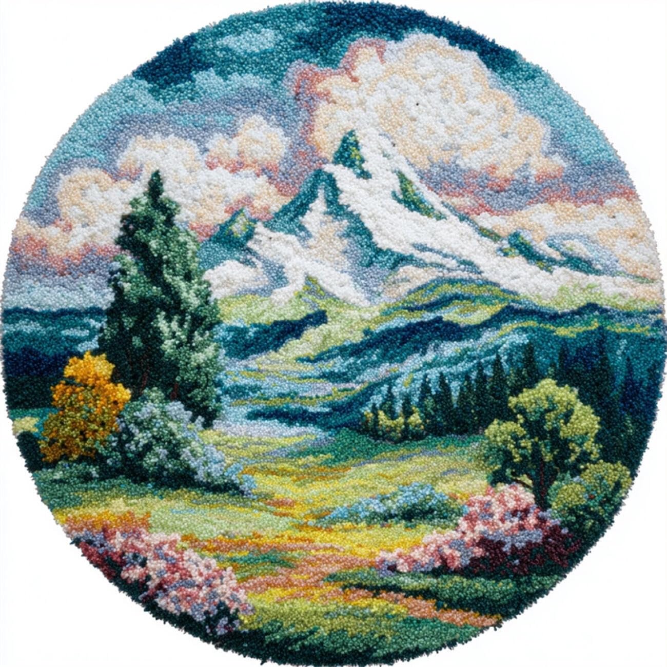 Kitquiver Rug Latch Hook Craft Kits Snow Mountain Forests 50x50cm