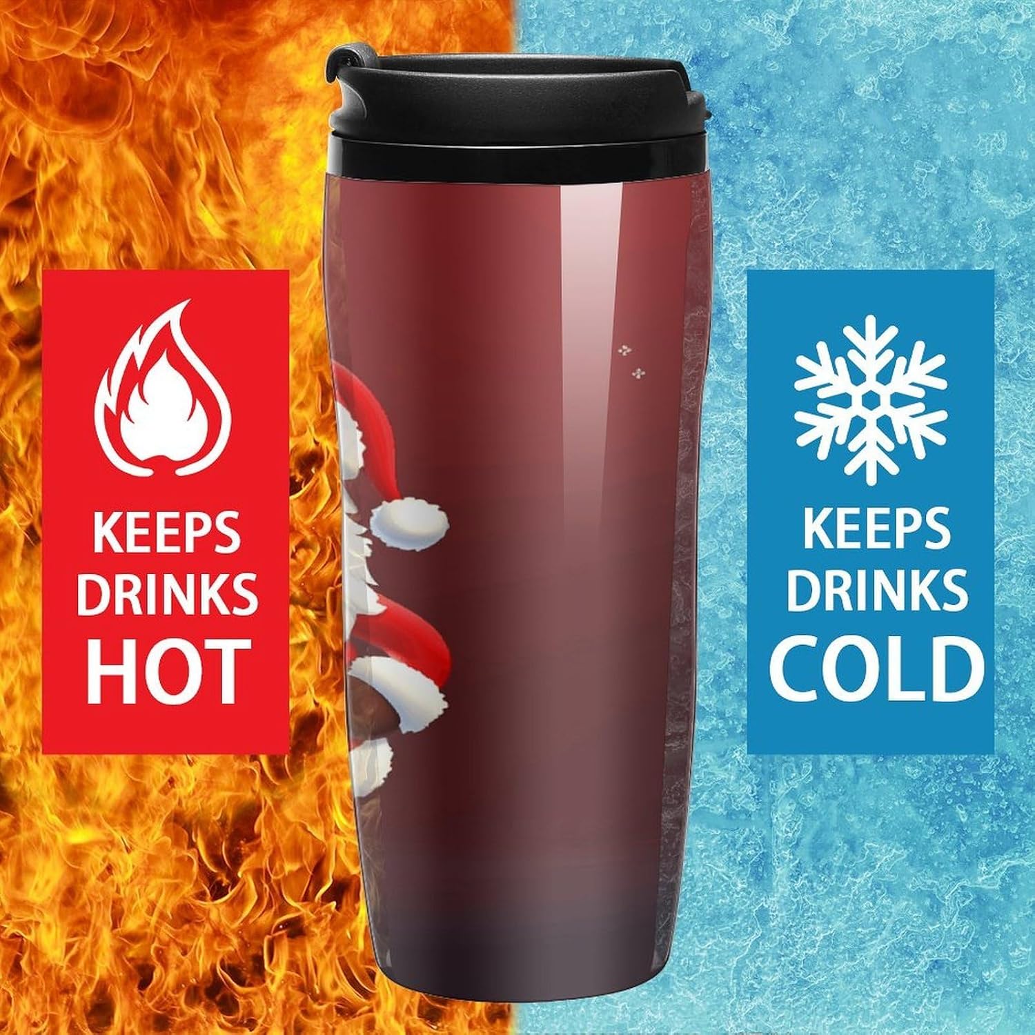 Cute Santa Claus Coffee Cup Reusable Portable Water Bottle with Double-Walled Plastic,Coffee Mug for Hot & Cold Drinks, Cup Holder Friendly 350ml