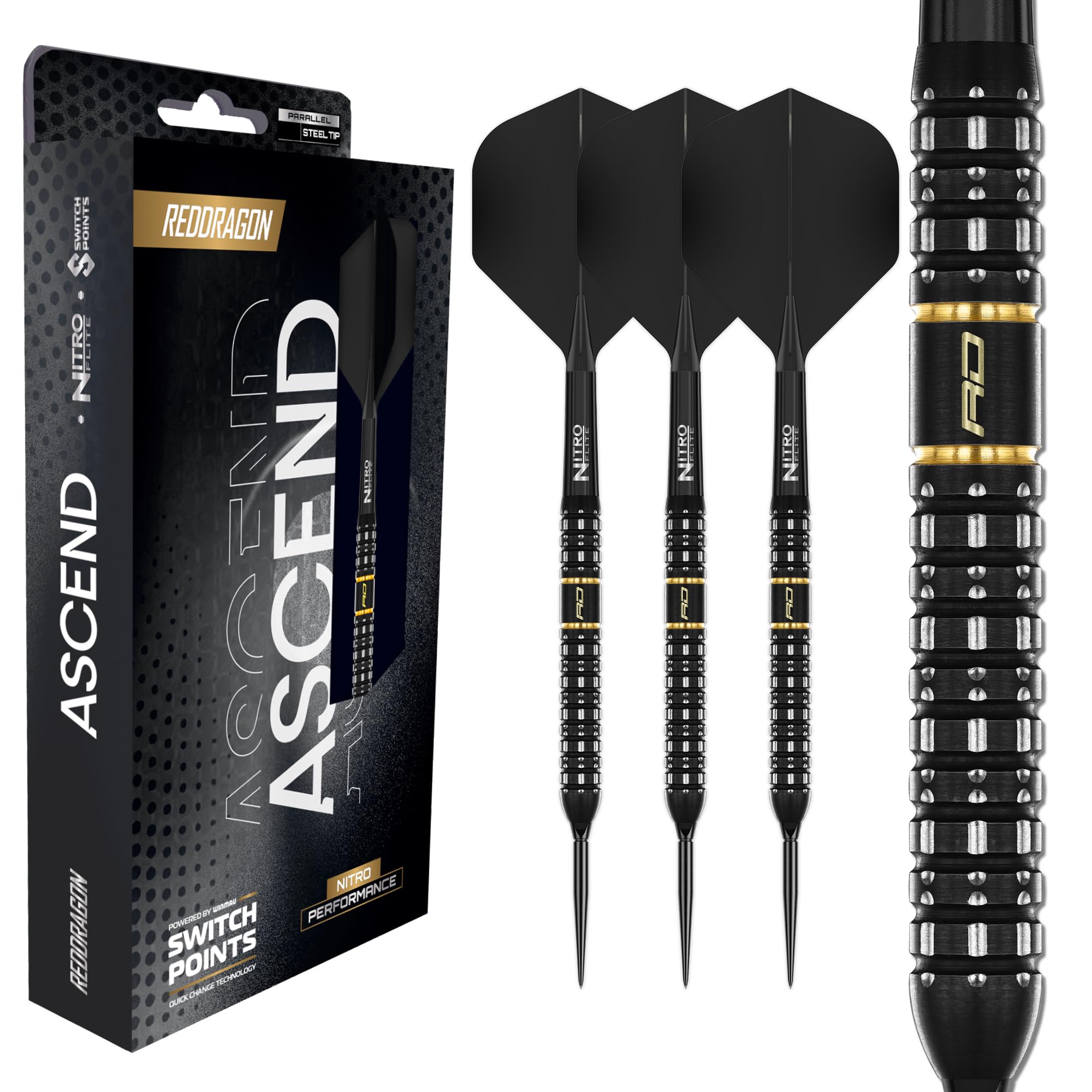 RED DRAGON Darts - Ascend Switch Points Series 22g | Powered by Winmau | Parallel | 90% Tungsten Professional Darts - NitroFlite Integrated Flight/Shaft | Darts Steel Tip Dart Flights & Shafts — image 1