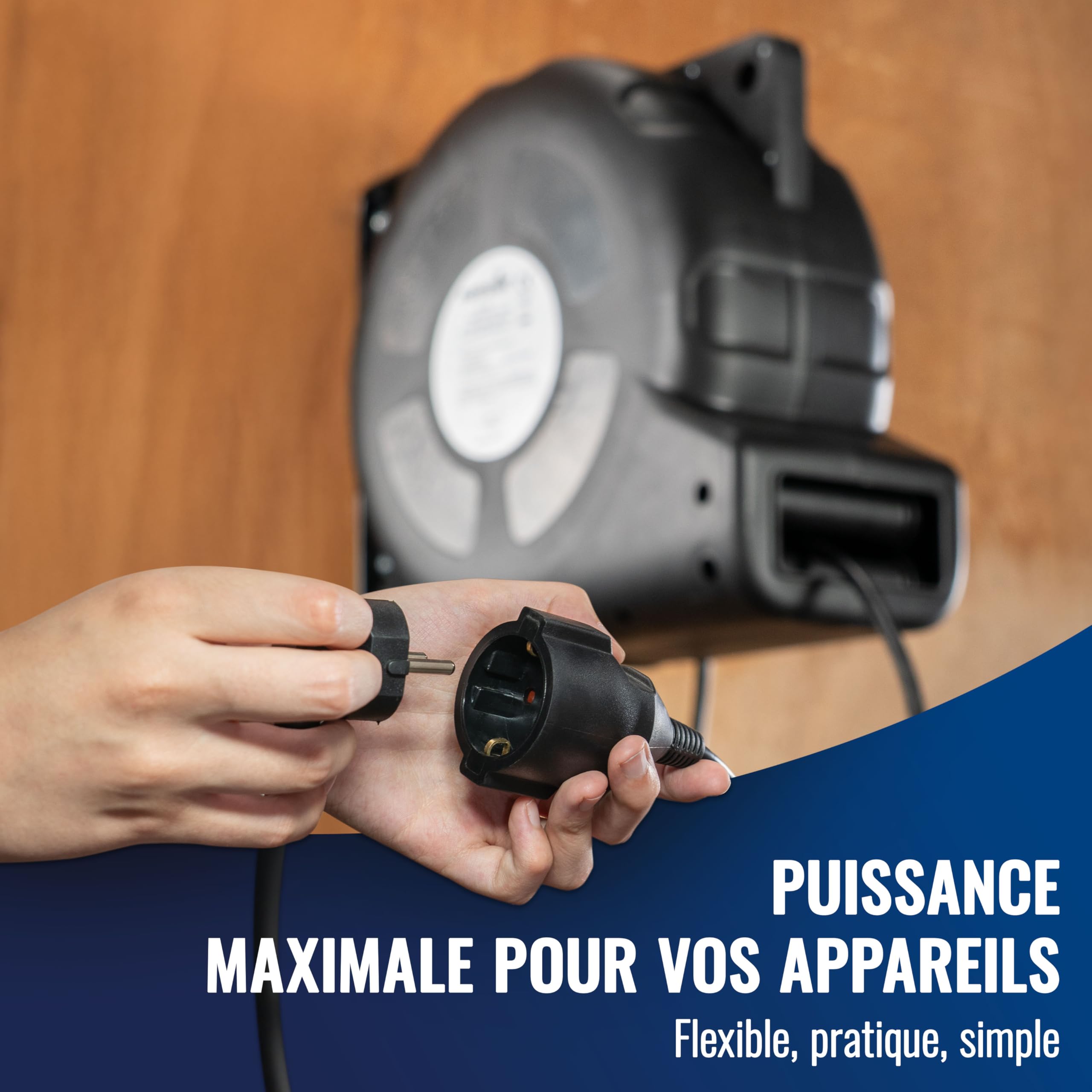 Poppstar Enrouleur de câble électrique automatique 20m + 2m (max. 3000W) Tambour de câble automatique auto-enroulant IP20 avec interrupteur thermique