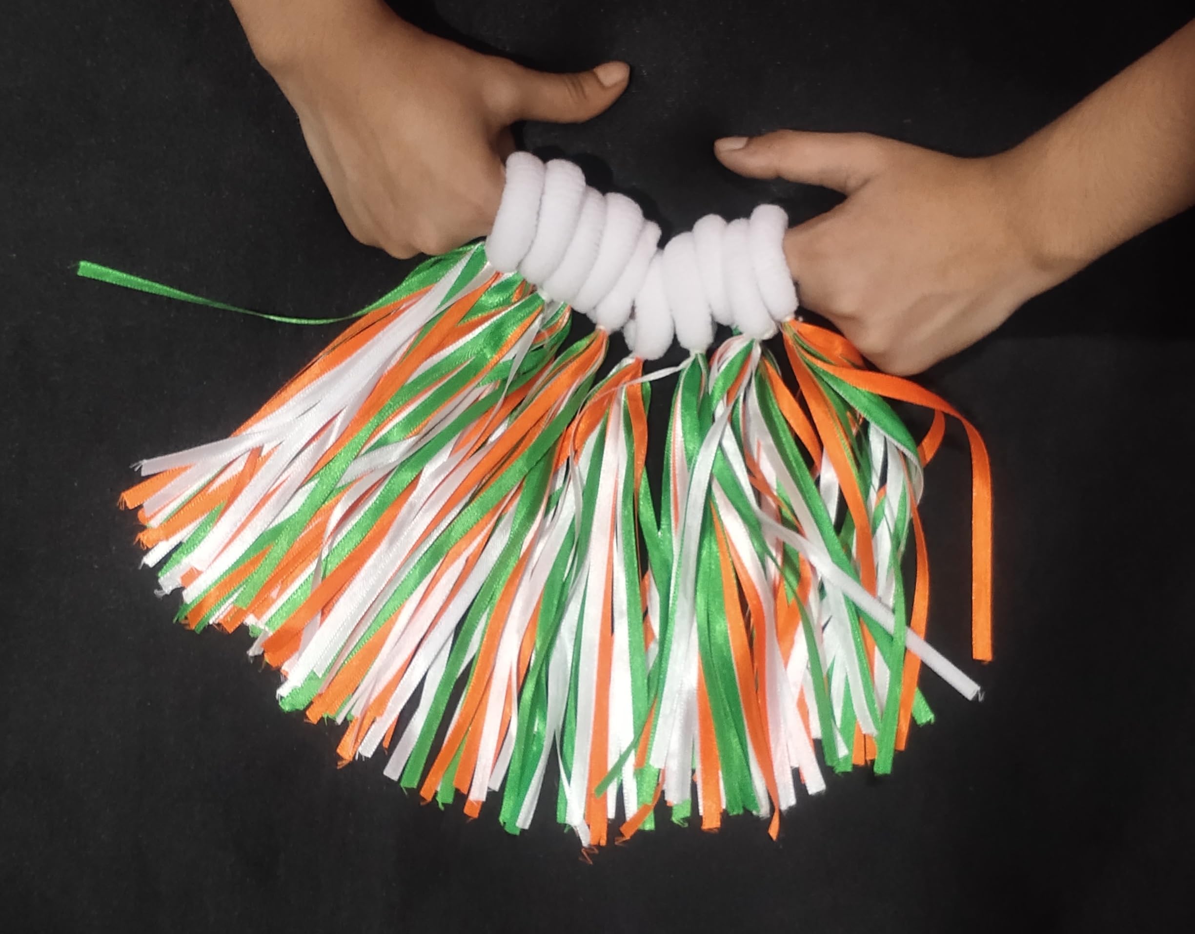 Tricolour Hair Rubber Band Polyester Ribbon Streamers | Orange White Green Elastic Bands for Girls, Kids, Women | Independence Day Republic Day Celebrations, Sports and School Events (Pack of 12)-image-1