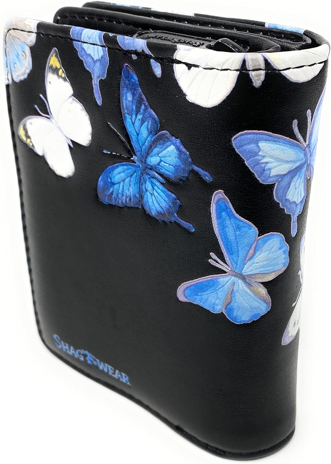 Shag Wear Butterflies Small Wallet for Women – Vegan Faux Leather Compact Purse with Butterfly Design, Nature Theme, Magnetic Snap Closure, Card and Coin Organizer Black 4.5" - Image 3