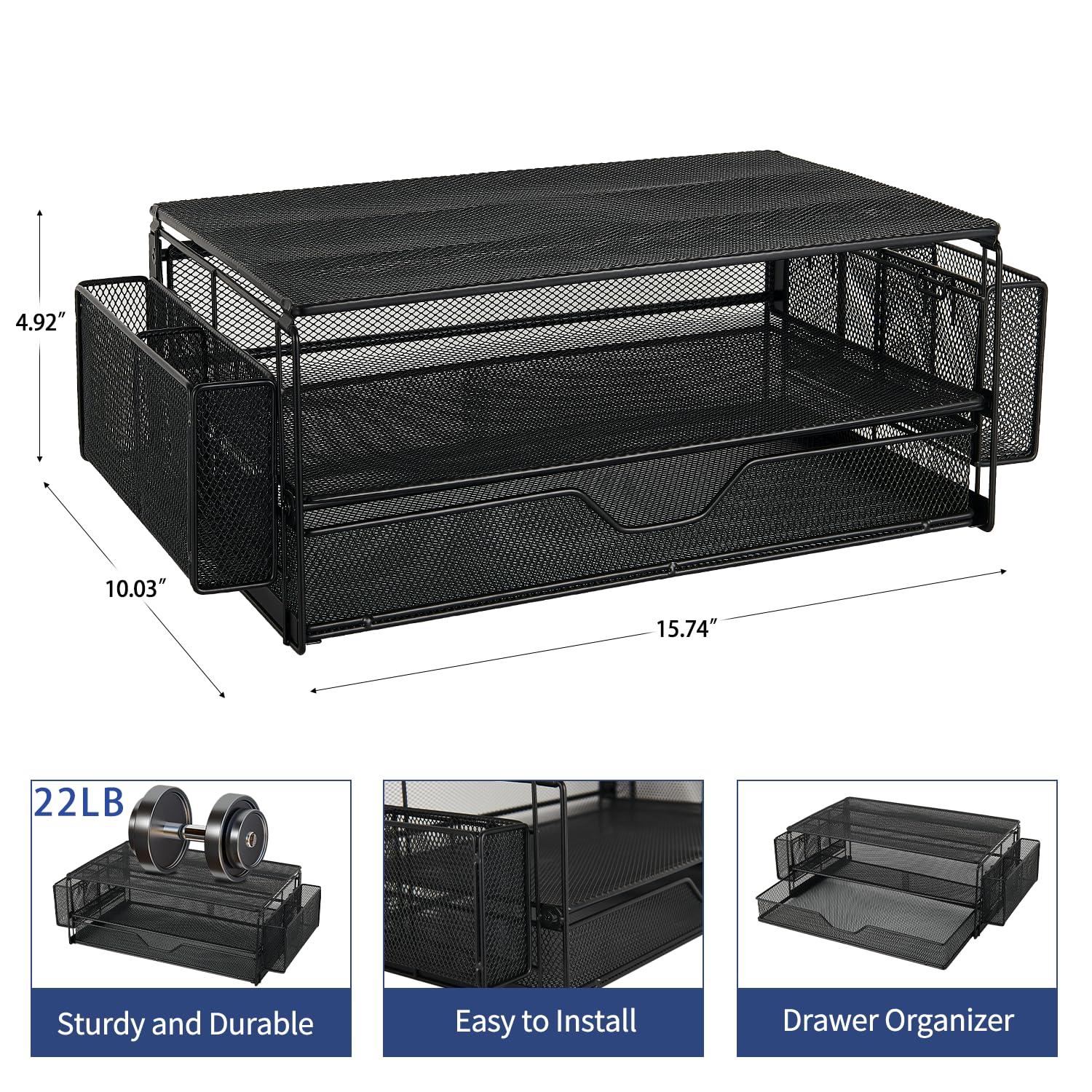 AUPSEN 2-poziomowy stojak na monitor komputerowy z szufladą i 2 uchwytami na ołówki, metalowy stojak na monitor, organizer na biurko komputerowe i akcesoria do laptopa, komputera, drukarki, materiałów
