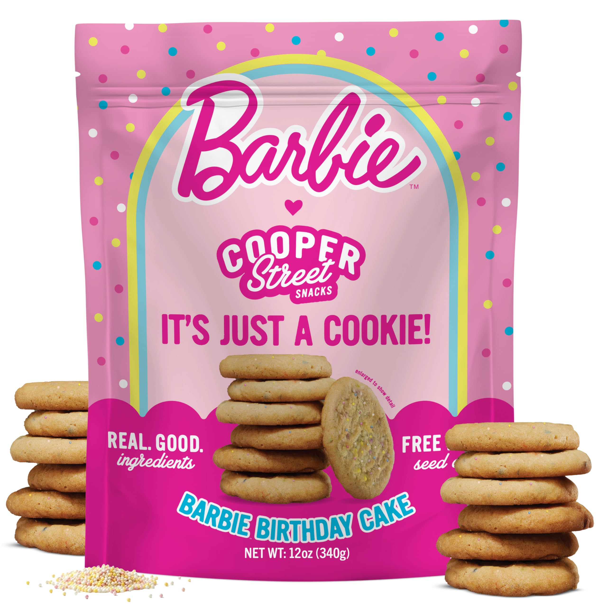 Cooper Street Snacks Barbie™ Birthday Cake Cookies - Made with Real Butter & Avocado Oil, Nut, Soy & Seed Oil Free, Thin & Crispy Party or Everyday Snack For Adults and Kids, Together We Shine - 12oz