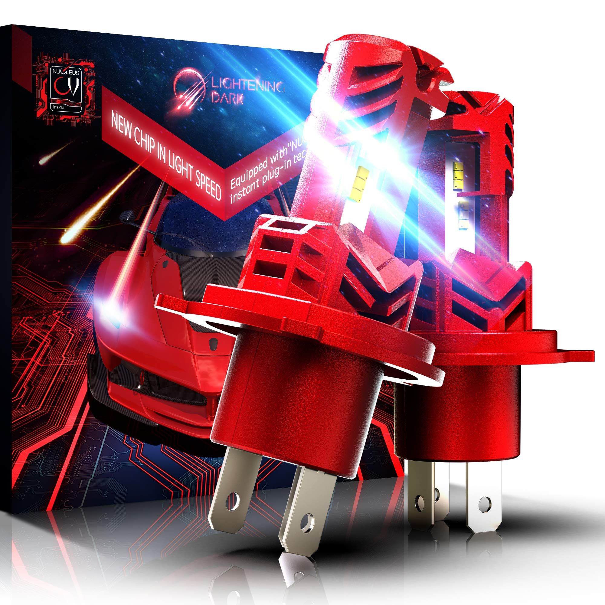 LIGHTENING DARK H4 LED Headlight Bulb, 12000LM Super Bright 60W 6500K Cool White All-in-one 9003 HB2 Conversion Kit - Instant Installation - Halogen Replacement