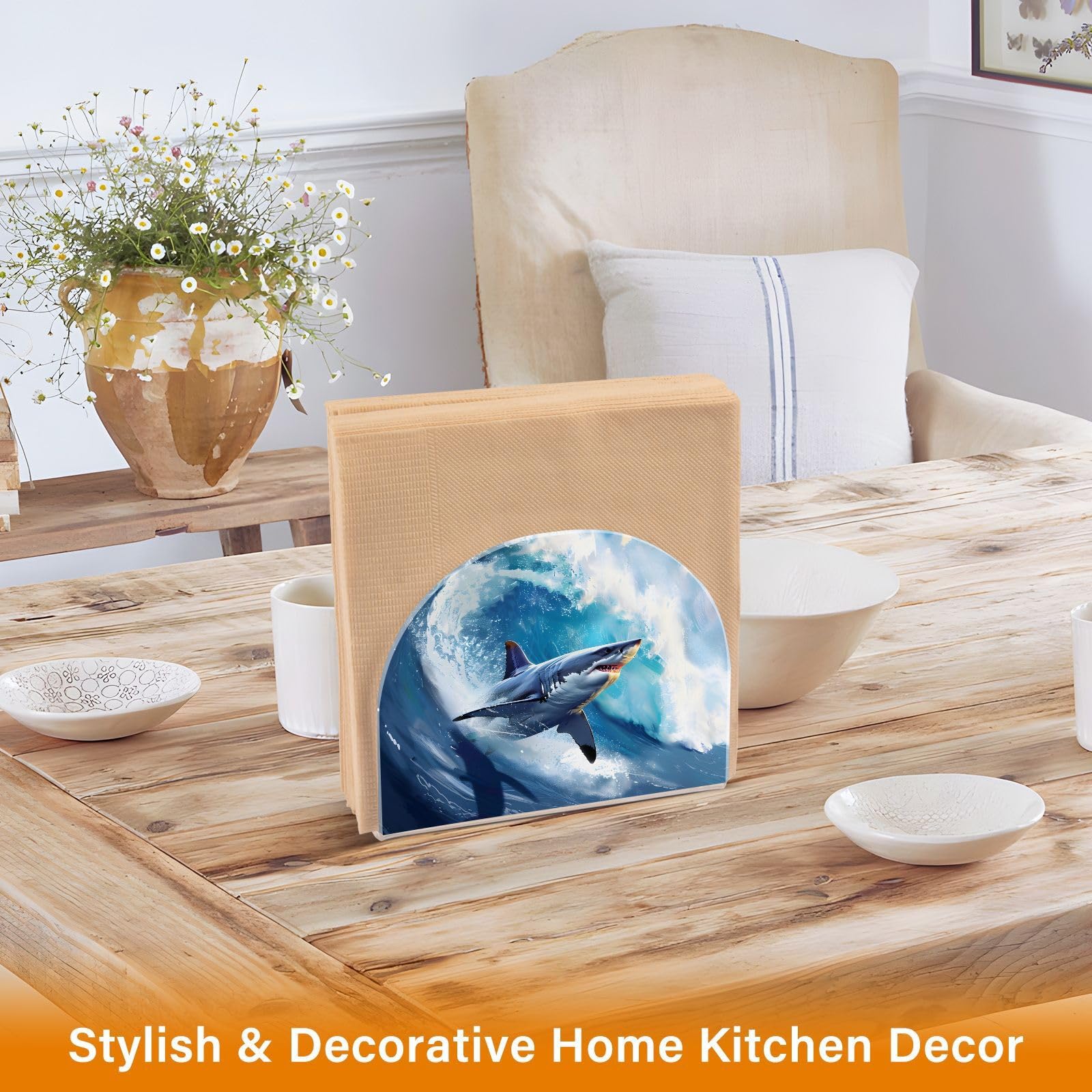 Serviettenhalter Aus Acryl Mit Muschel & Seestern Design – 10,4x12,4 Cm, Für Tisch & Bad