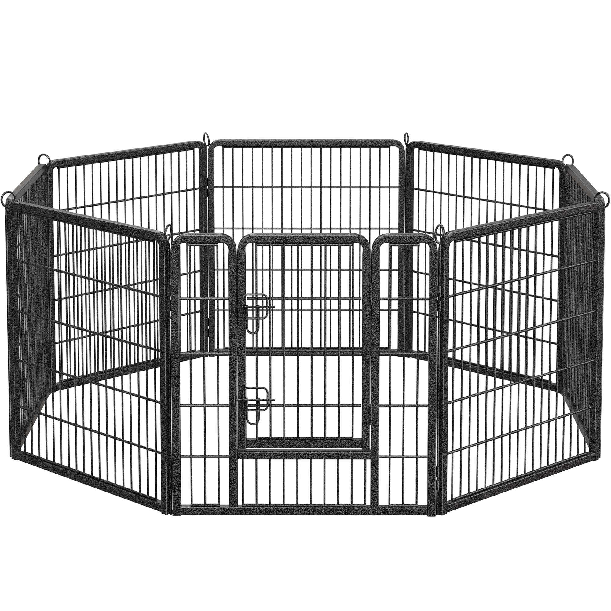 Feandrea Freilaufgehege, Laufstall DIY, mit 8 Gitterplatten je 77 x 80 cm, 2 L-förmige Riegel, transportabel, für innen und außen, extra große Haustiere ohne Halsband, grau PPK88G