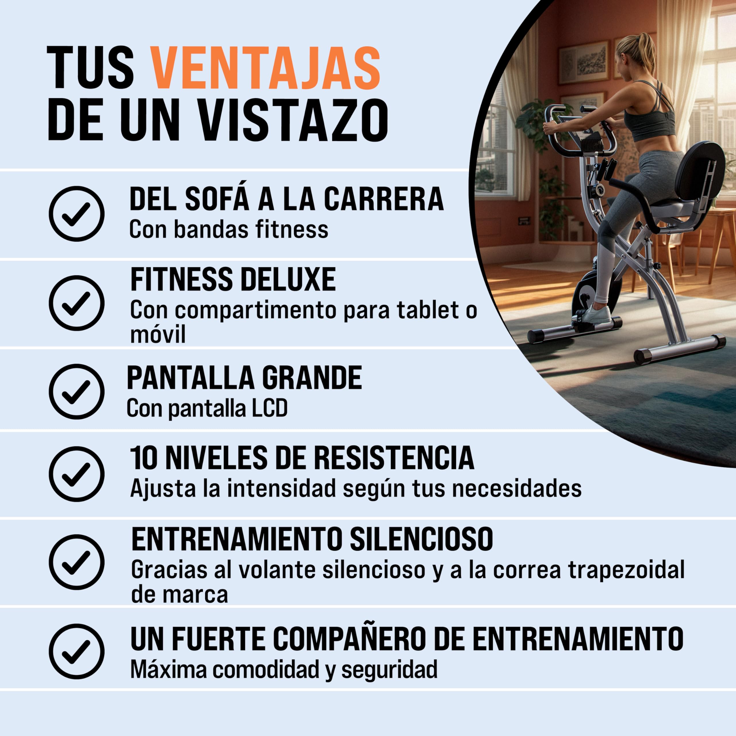 Bicicleta Estática Plegable Ergómetro Resistencia Pantalla LCD Silenciosa Altura Ajustable en 7 Posiciones 2 Bandas Fitness Ahorro Espacio Bici Interior Casa Máx. 140 Kg Modelo a Elegir