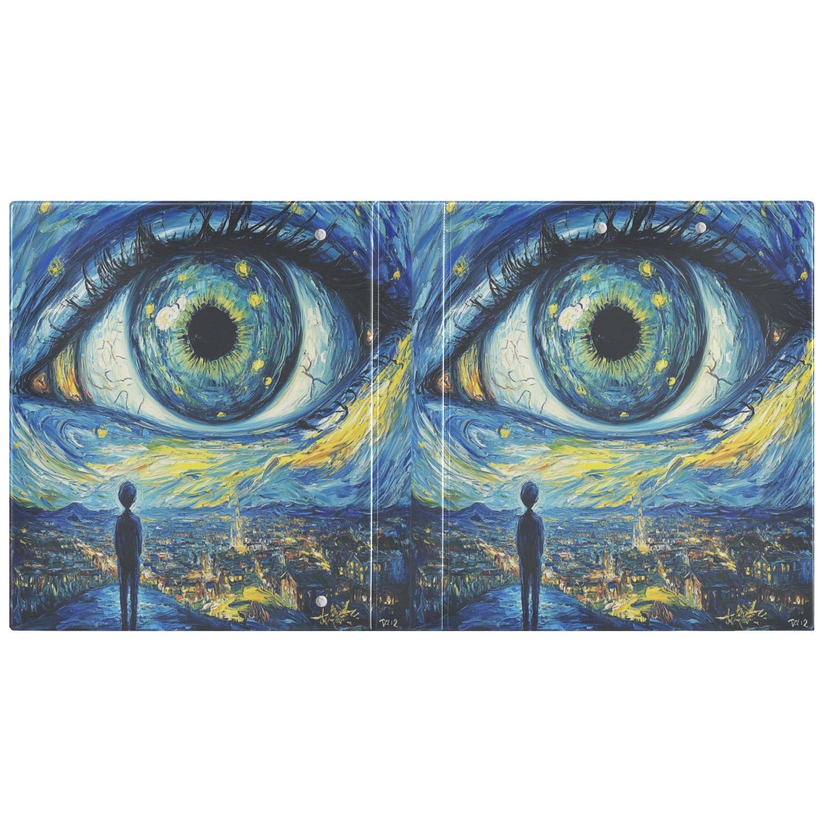 Confezione da 2 raccoglitori ad anelli con 3 anelli, motivo notte stellata, blu, con tasche, grandi, per scuola, università, ufficio