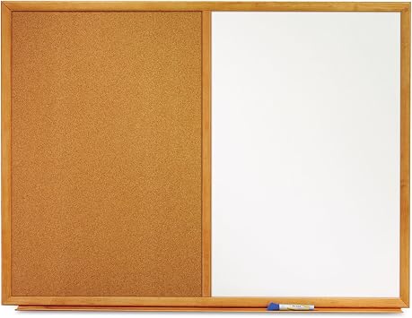 Quartet Combination Whiteboard & Corkboard, 4 x 3 Combo White Board & Cork Board, Oak Finish Frame S554