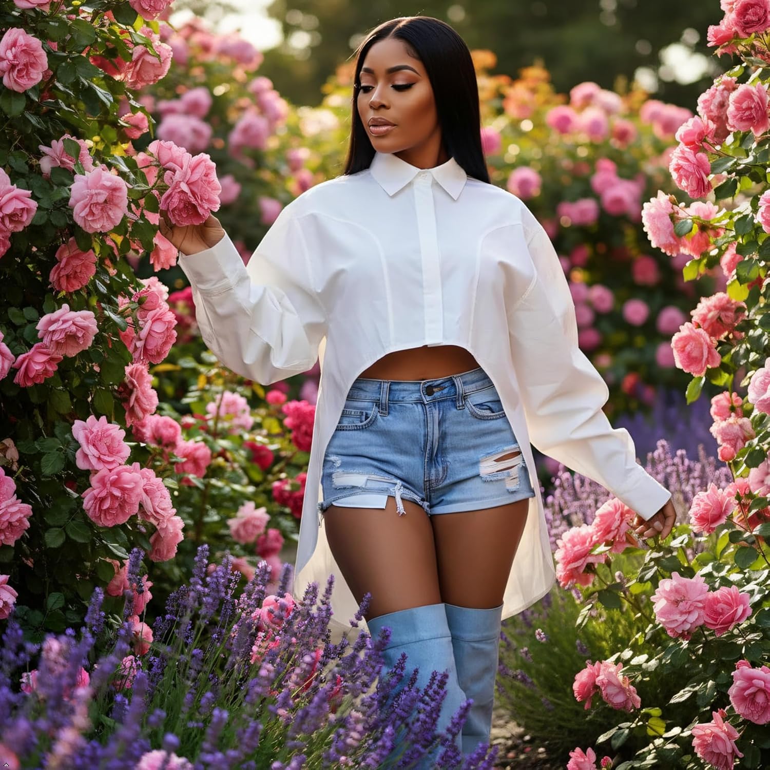 Voghtic Women's Asymmetrical Long Sleeve Button Down High Low Shirt Blouse Top - Image 6