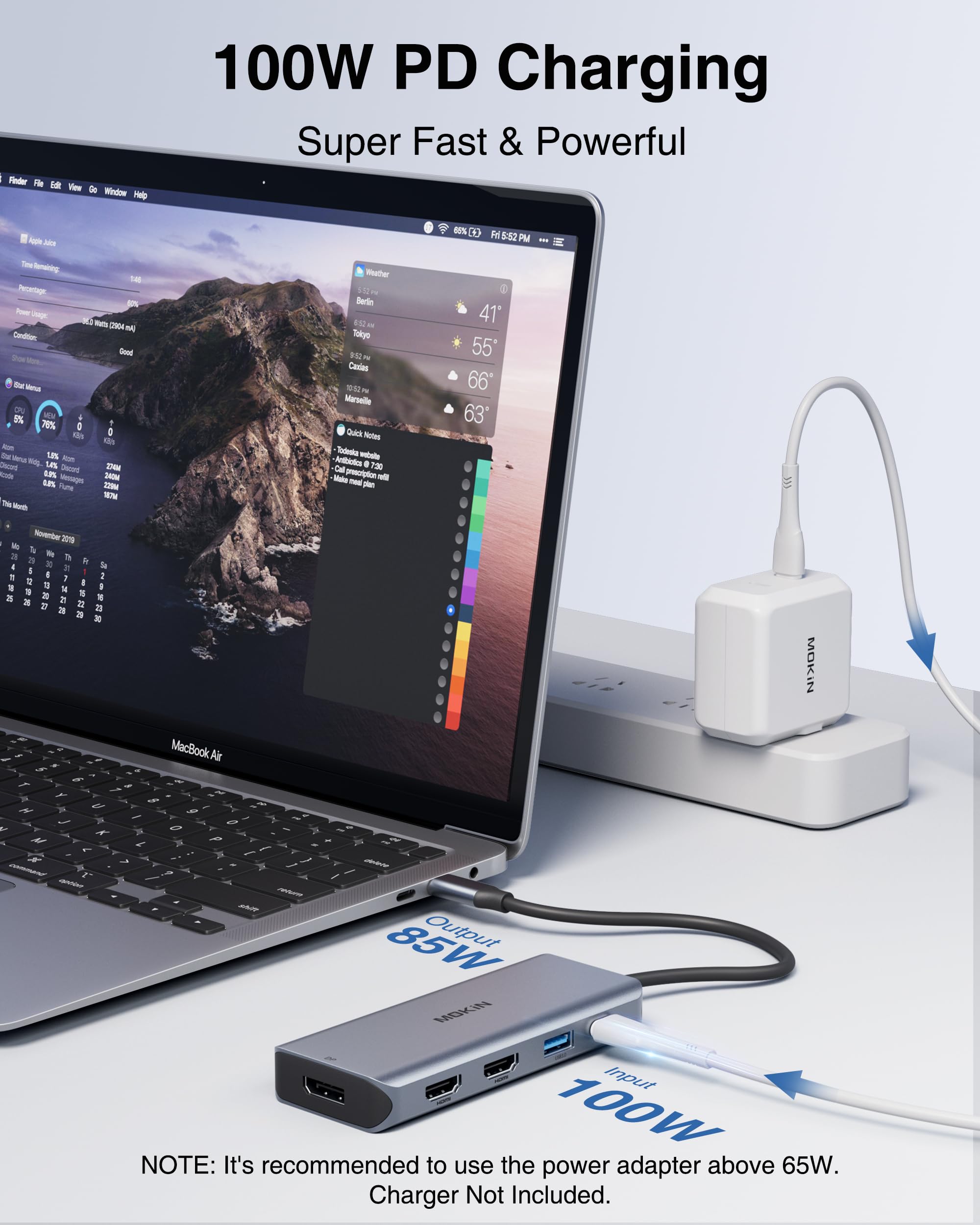Stacja dokująca do laptopa, podwójny adapter HDMI USB C, 9 w 1, USB C, stacja dokująca z 2 HDMI, DisplayPort, 3 USB, 100 W PD, SD/TF do MacBooka Pro 2020-2016, MacBook Air 2020-2018
