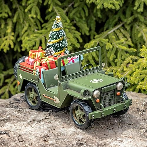 Miniatura 7 de Zaer Ltd. Coches de Navidad de estilo vintage de gran tamaño de 14" de largo con accesorios adjuntos (camioneta roja) Camión rojo,Coche verde