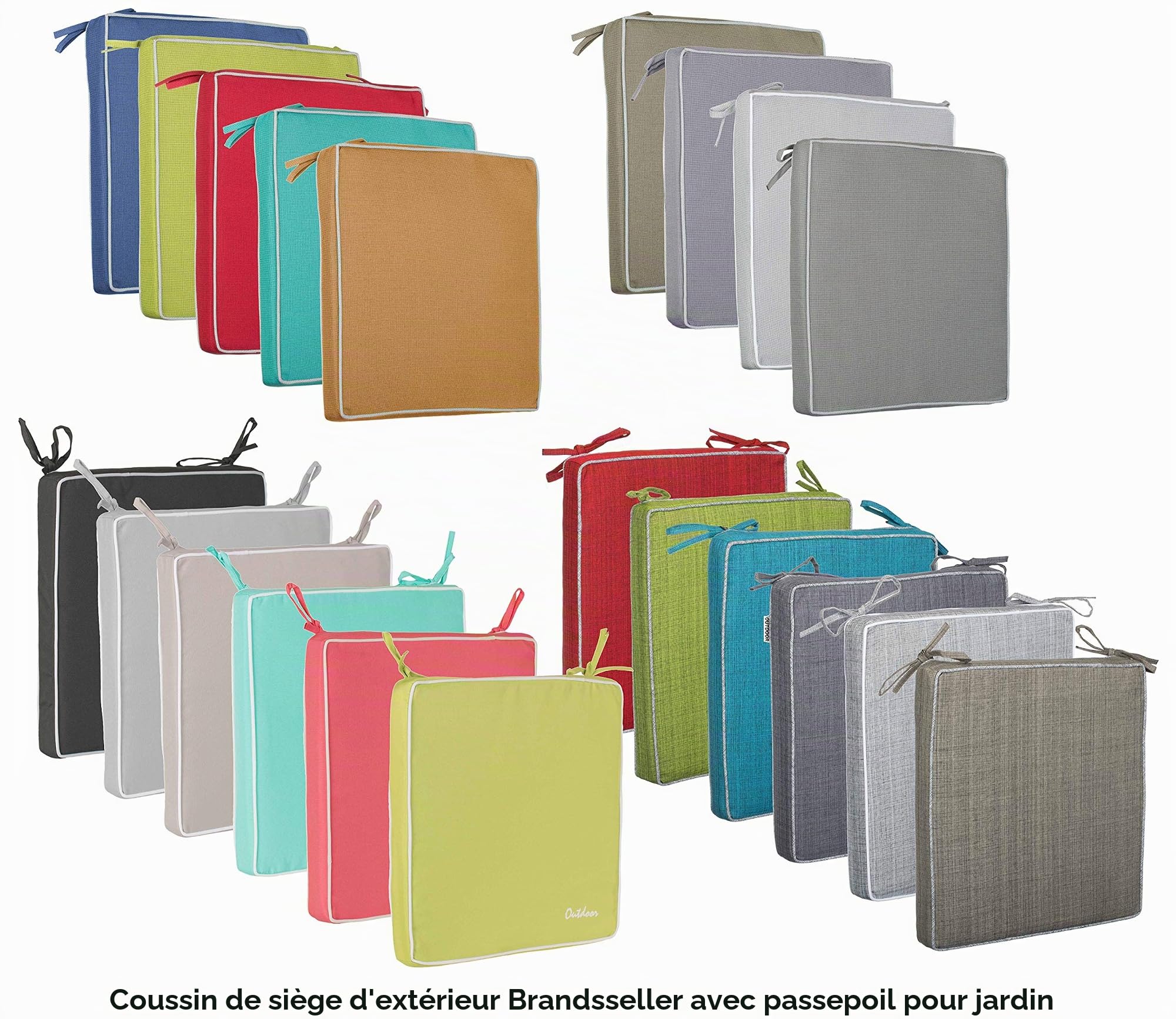 Brandsseller Lot de 4 Coussins de Chaise 40x40x4 cm - Galette de Chaise hydrofuge et anti-salissure avec Liens en aspect Lin – pour l’intérieur et l’extérieur – Cuisine, Terrasse, Jardin – Gris