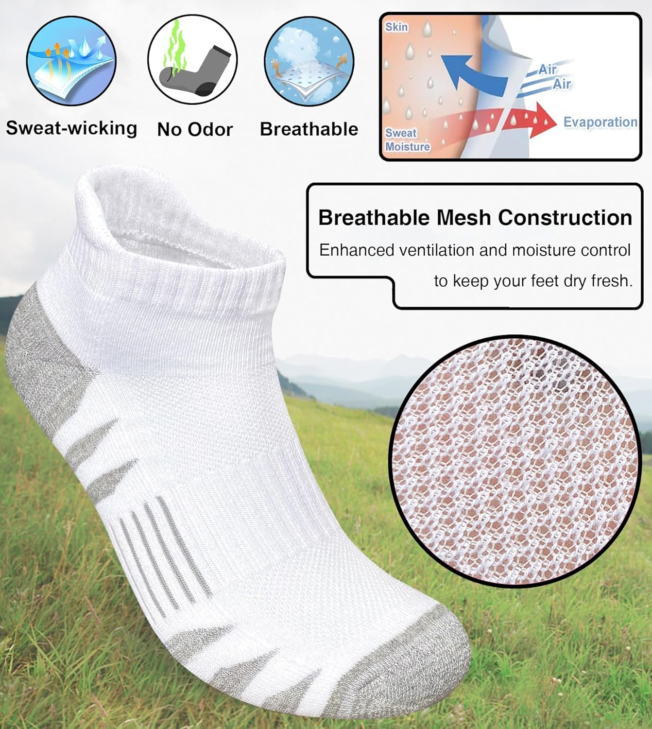 Heyoboy Men's Athletic Cushioned Cotton Socks Anti-blister Wicking Breathable Running Ankle Socks 5 Pairs - Image 5